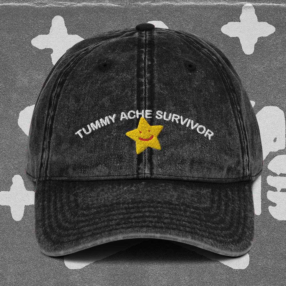 A hat with a design.