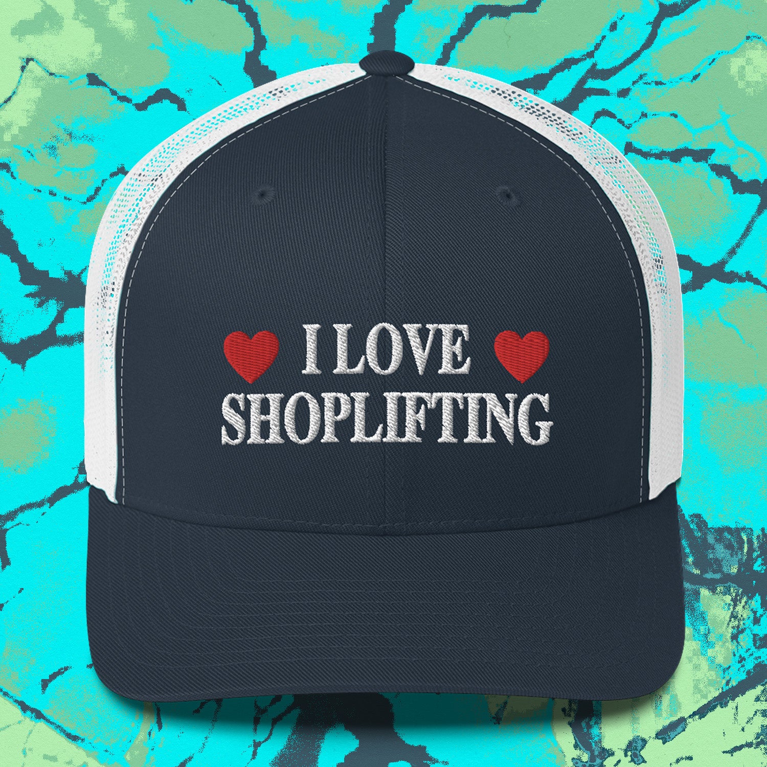 A hat with a design.