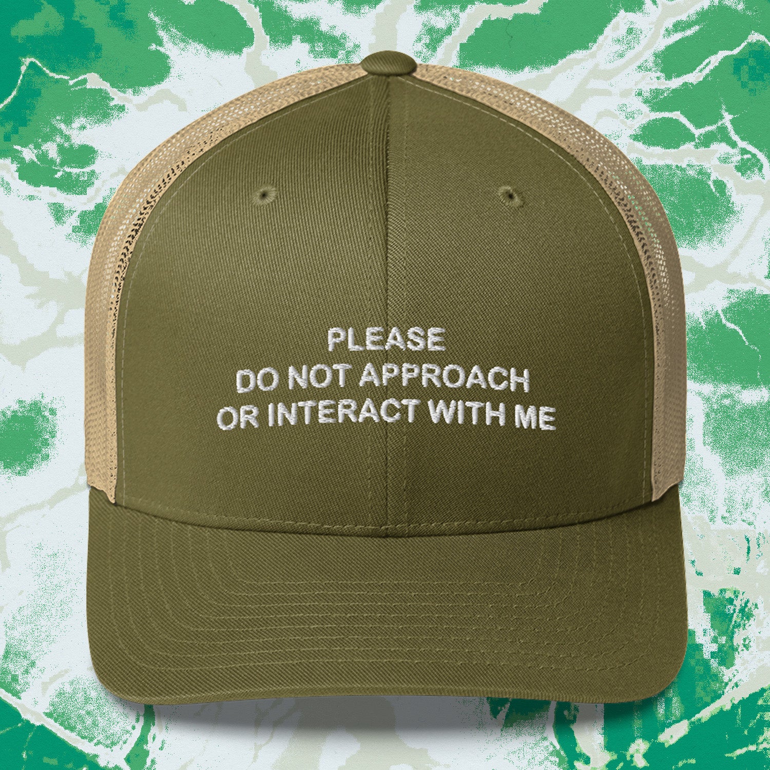 A hat with a design.