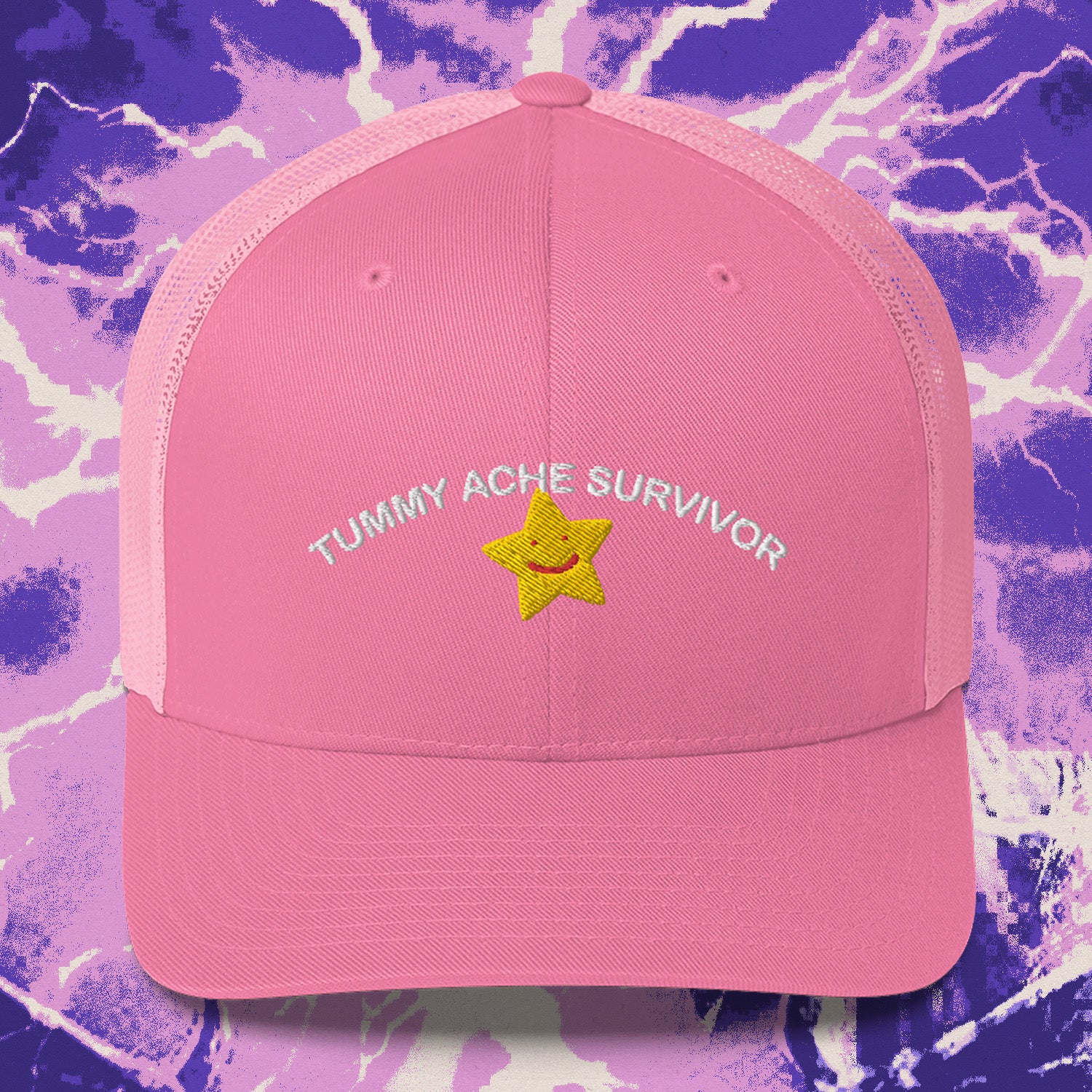 A hat with a design.