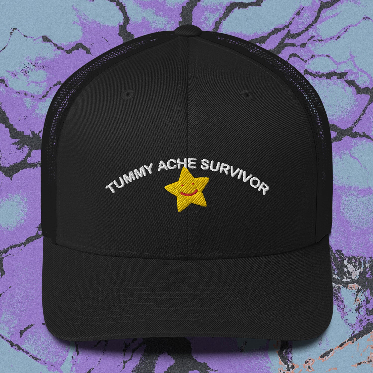 A hat with a design.