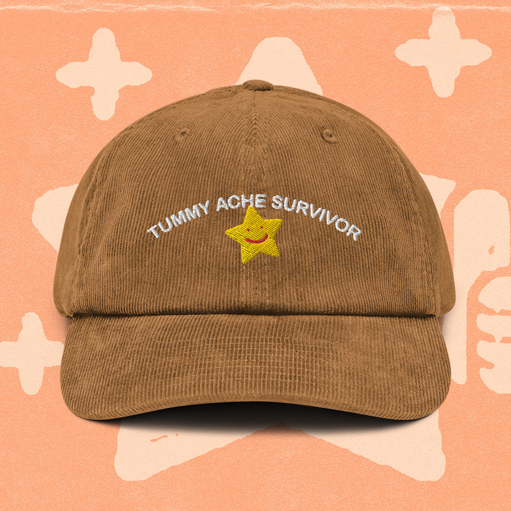 A hat with a design.