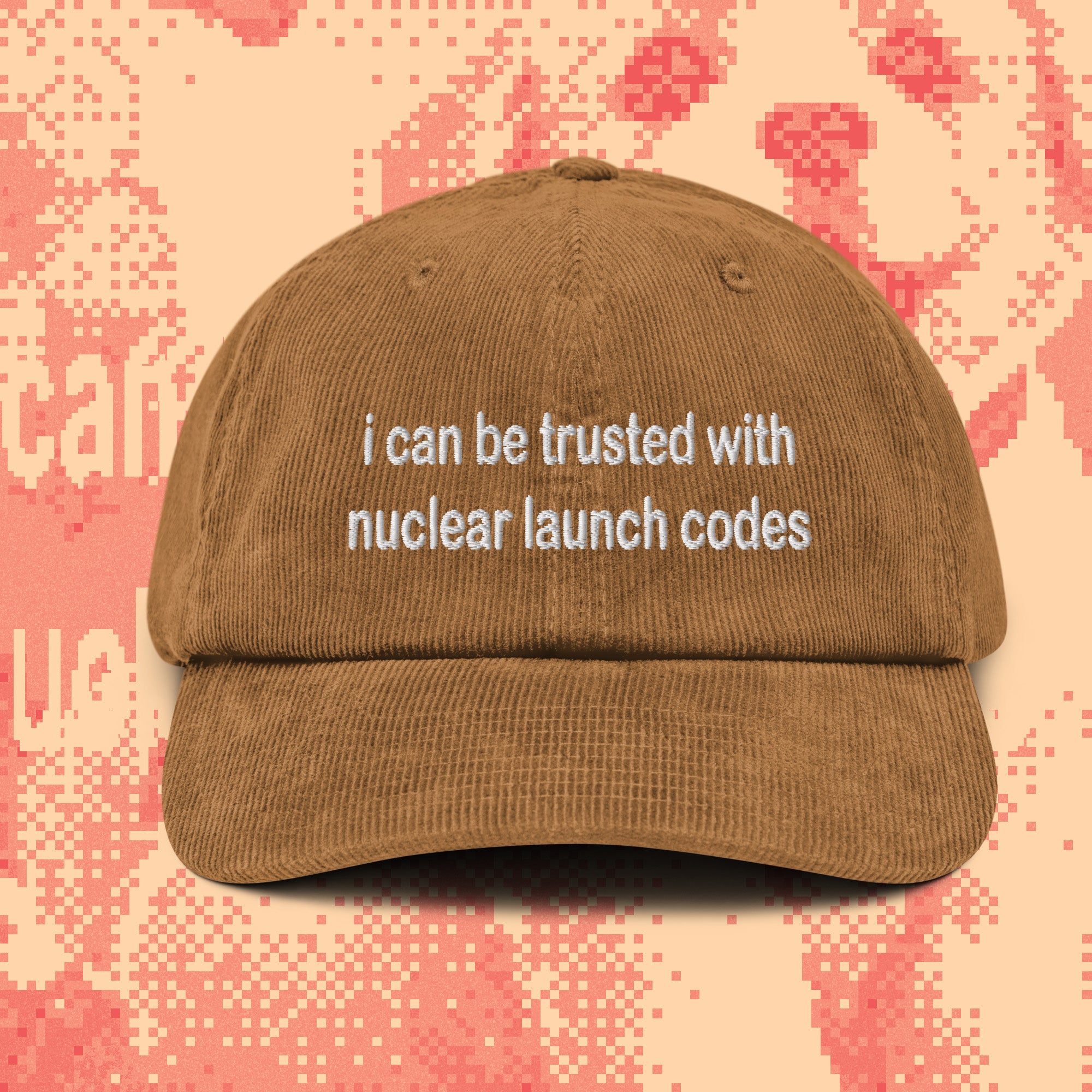 A hat with a design.