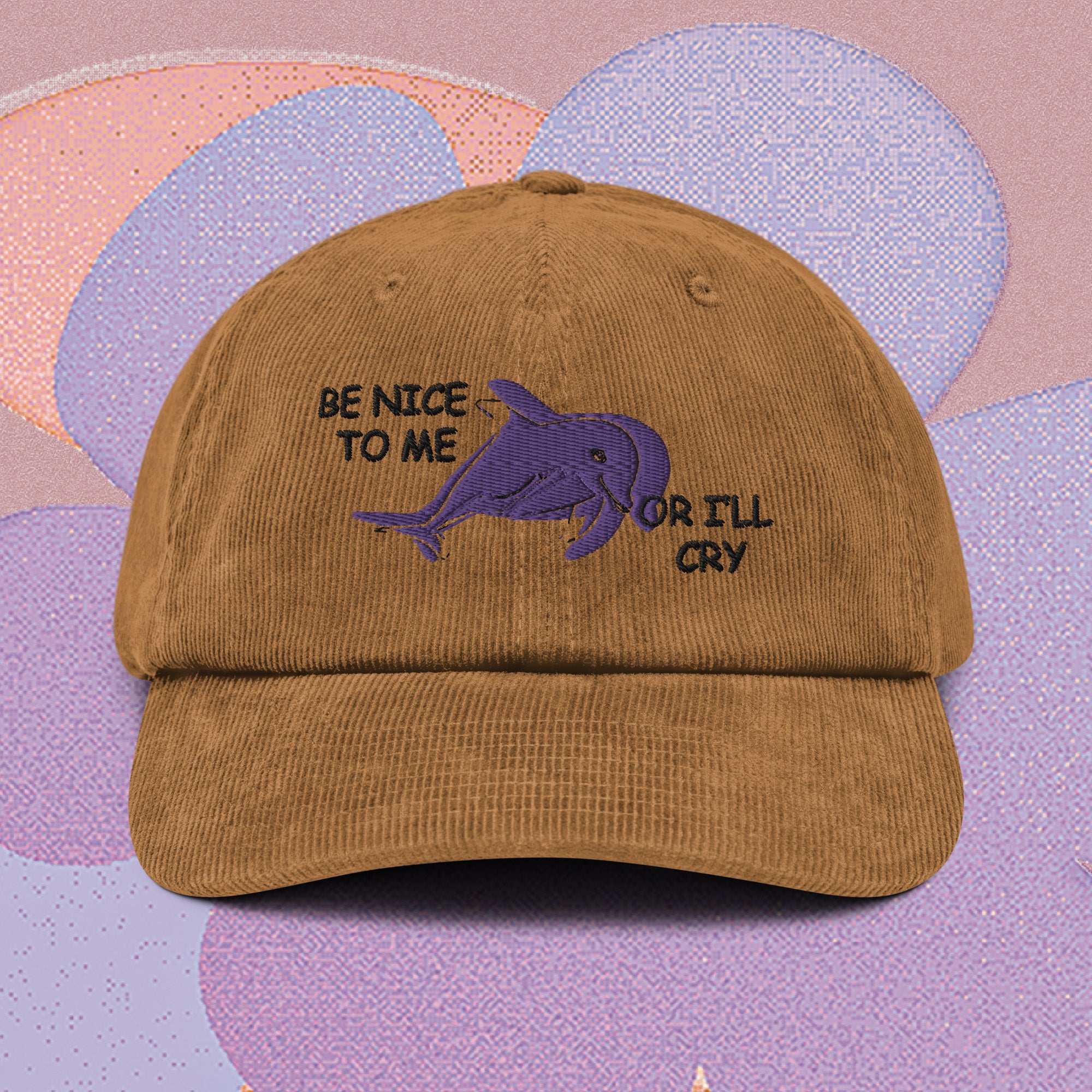 A hat with a design.