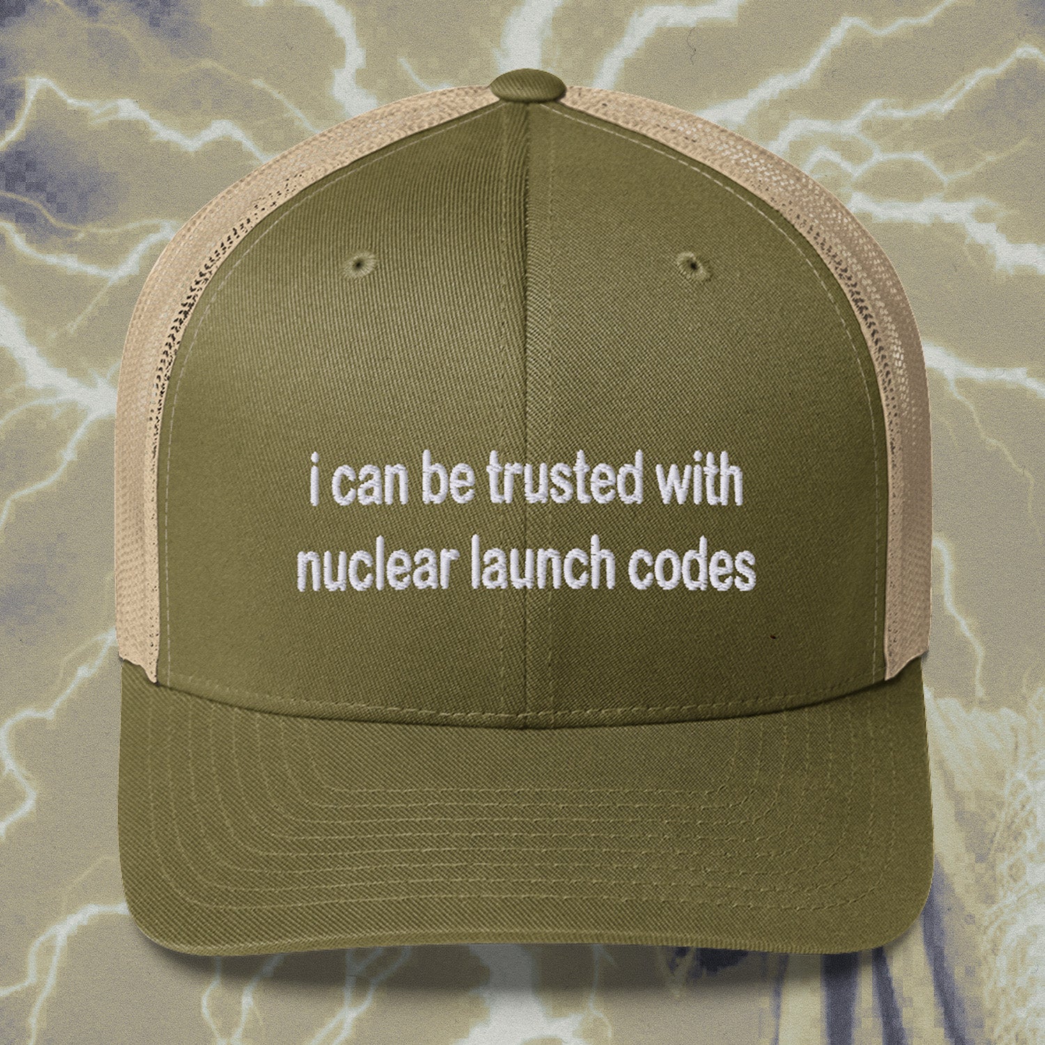 A hat with a design.