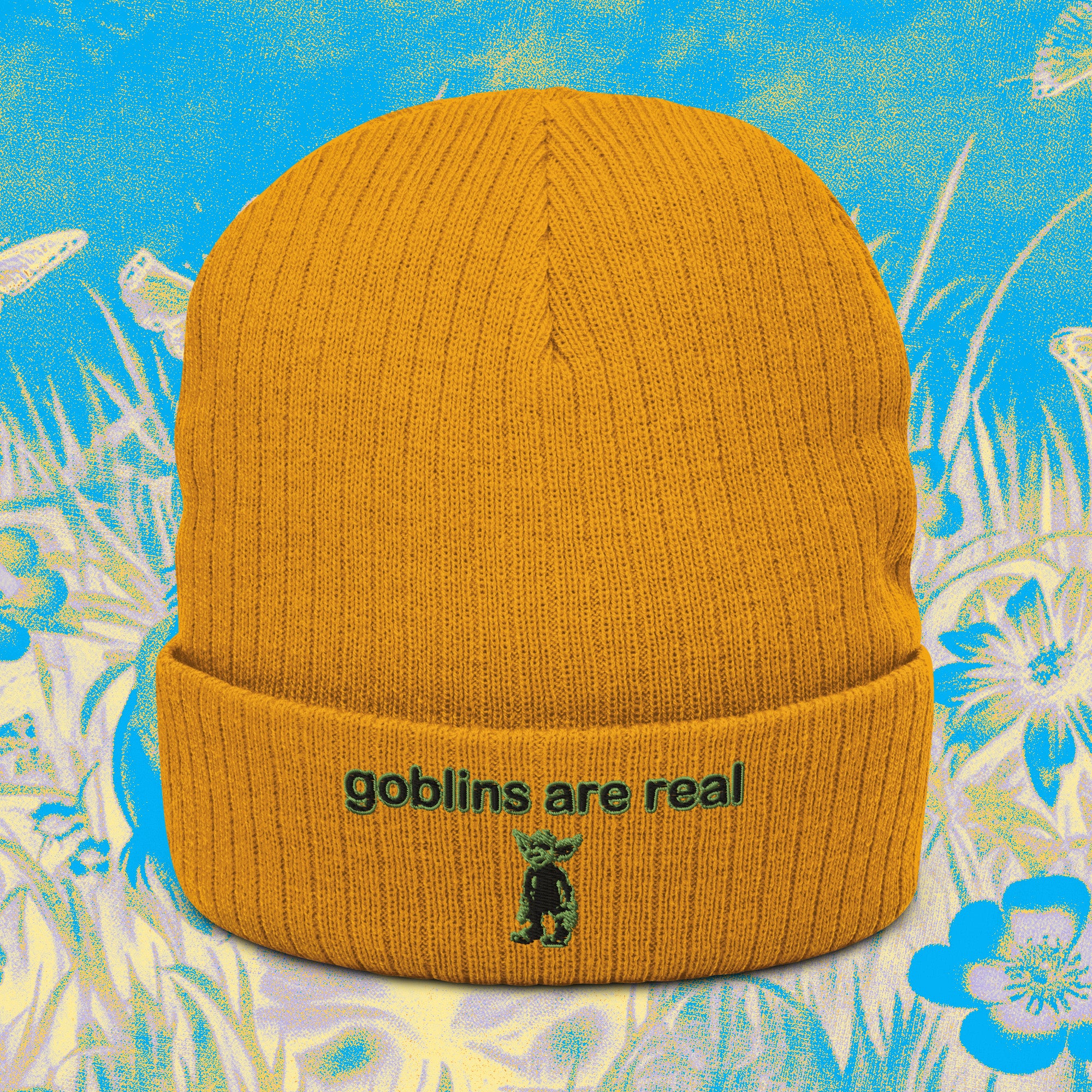 A hat with a design.