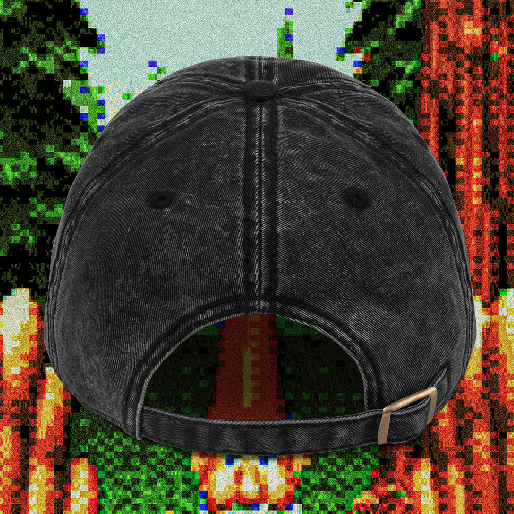 A hat with a design.