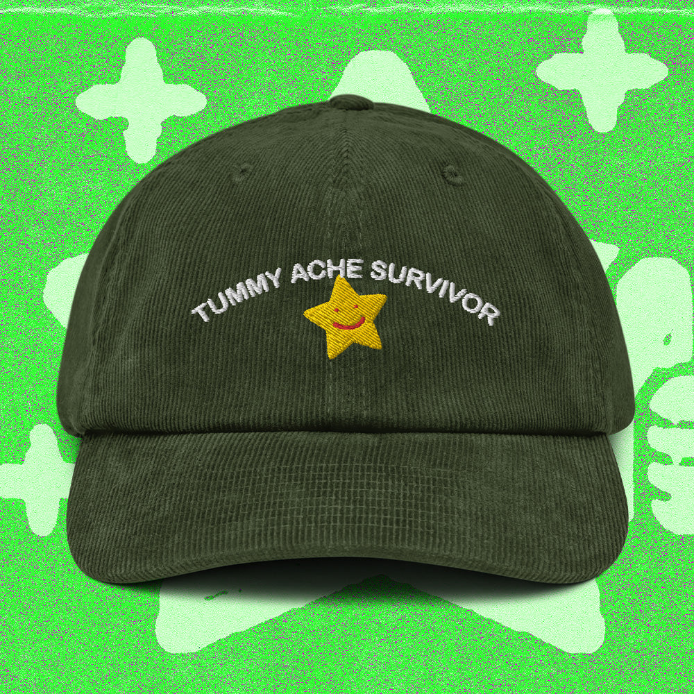 A hat with a design.