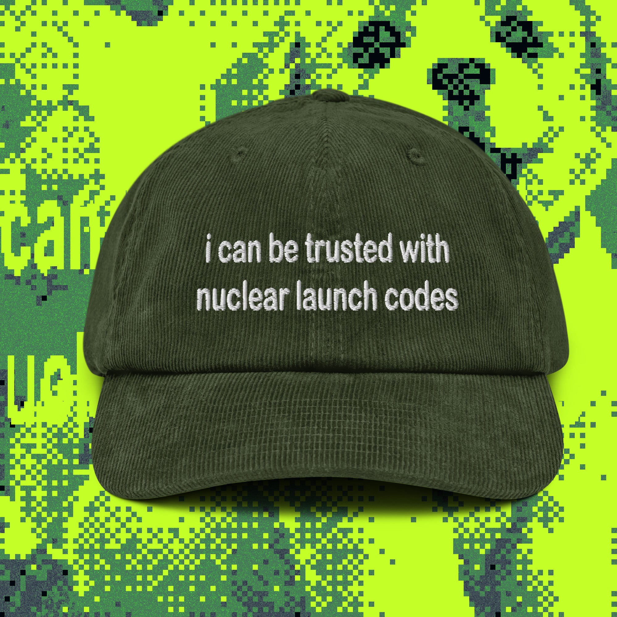 A hat with a design.