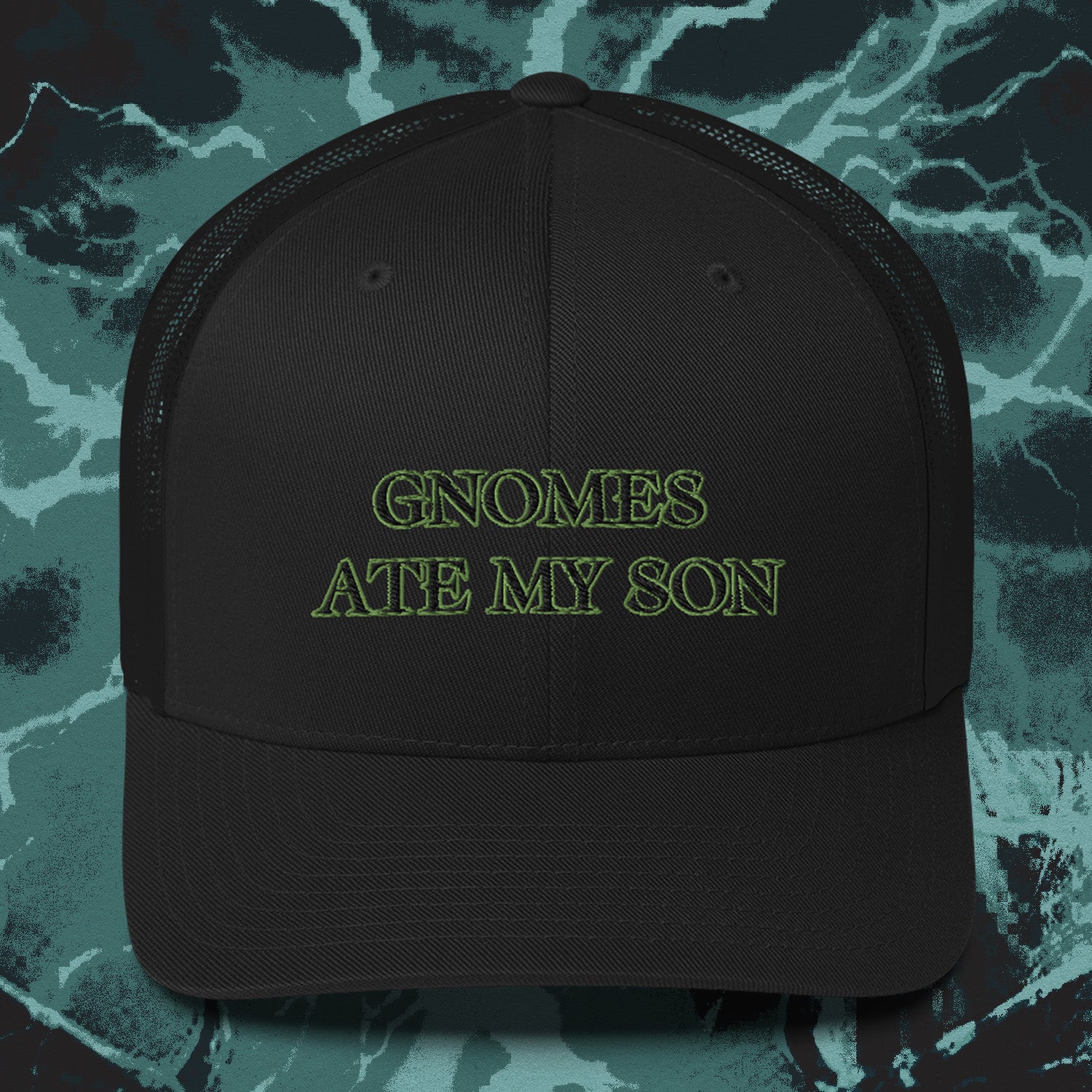 A hat with a design.