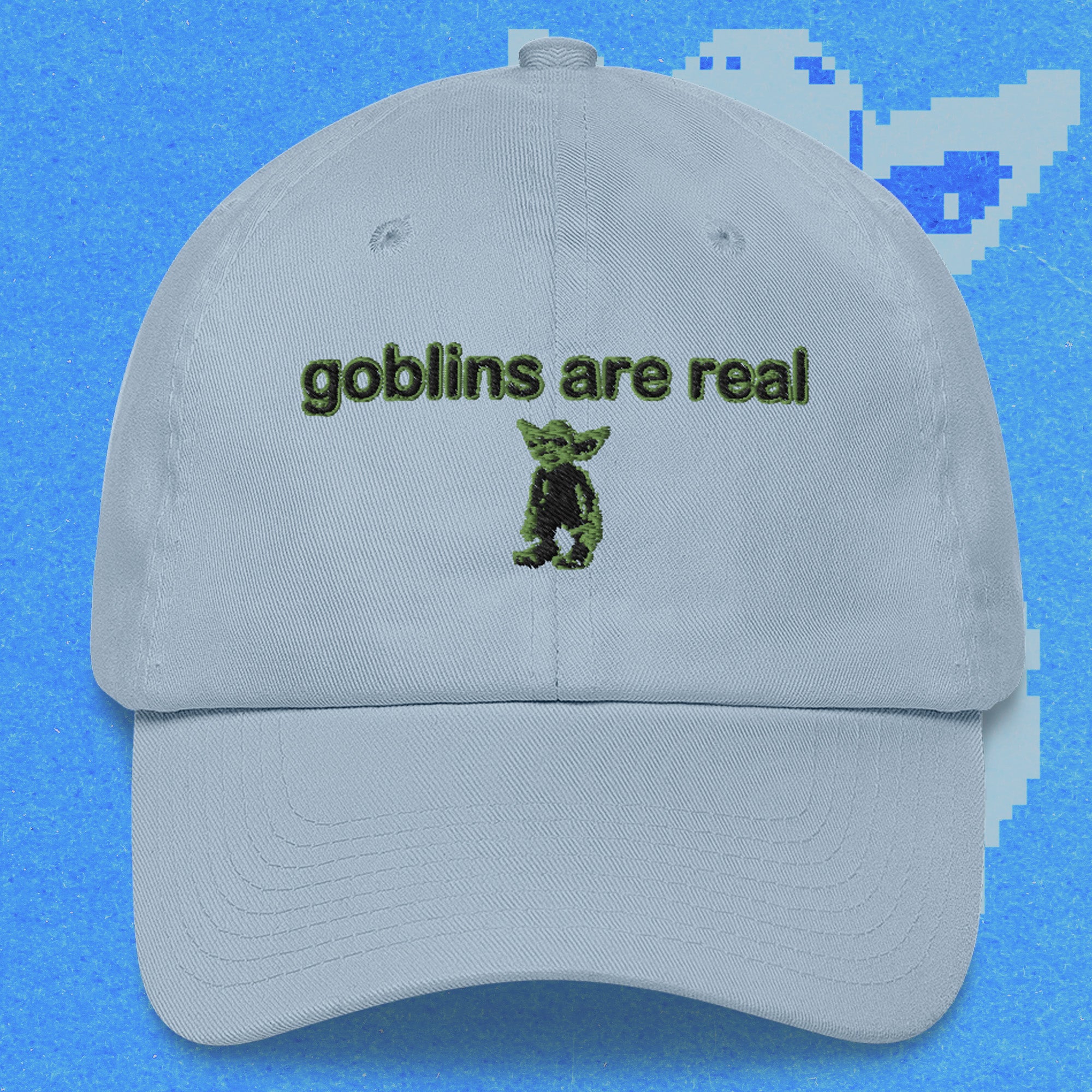 A hat with a design.