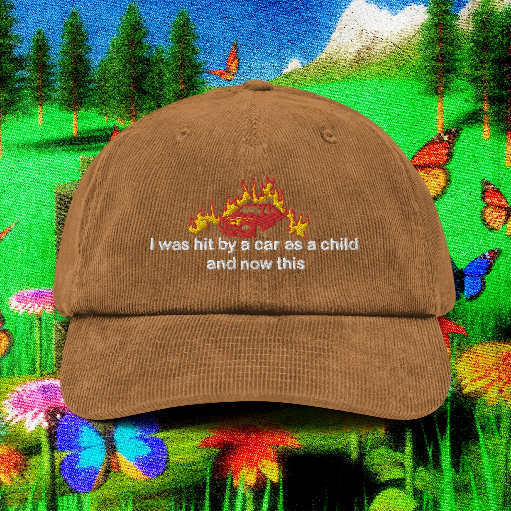 A hat with a design.