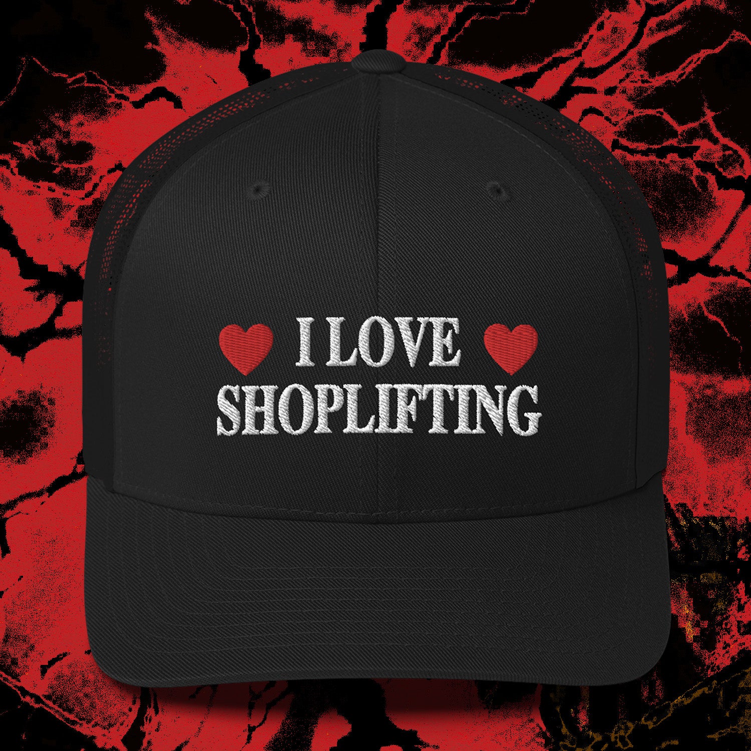 A hat with a design.