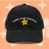 A hat with a design.