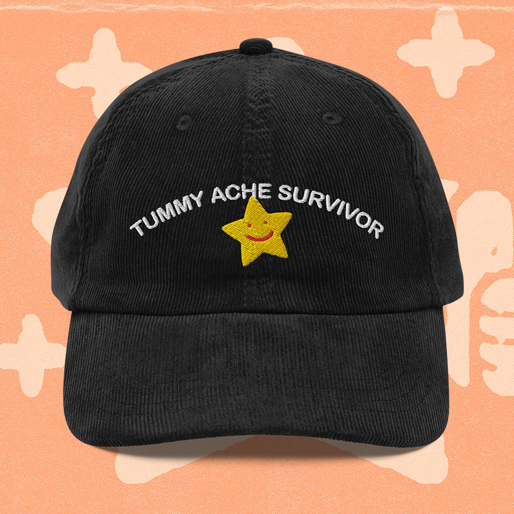 A hat with a design.