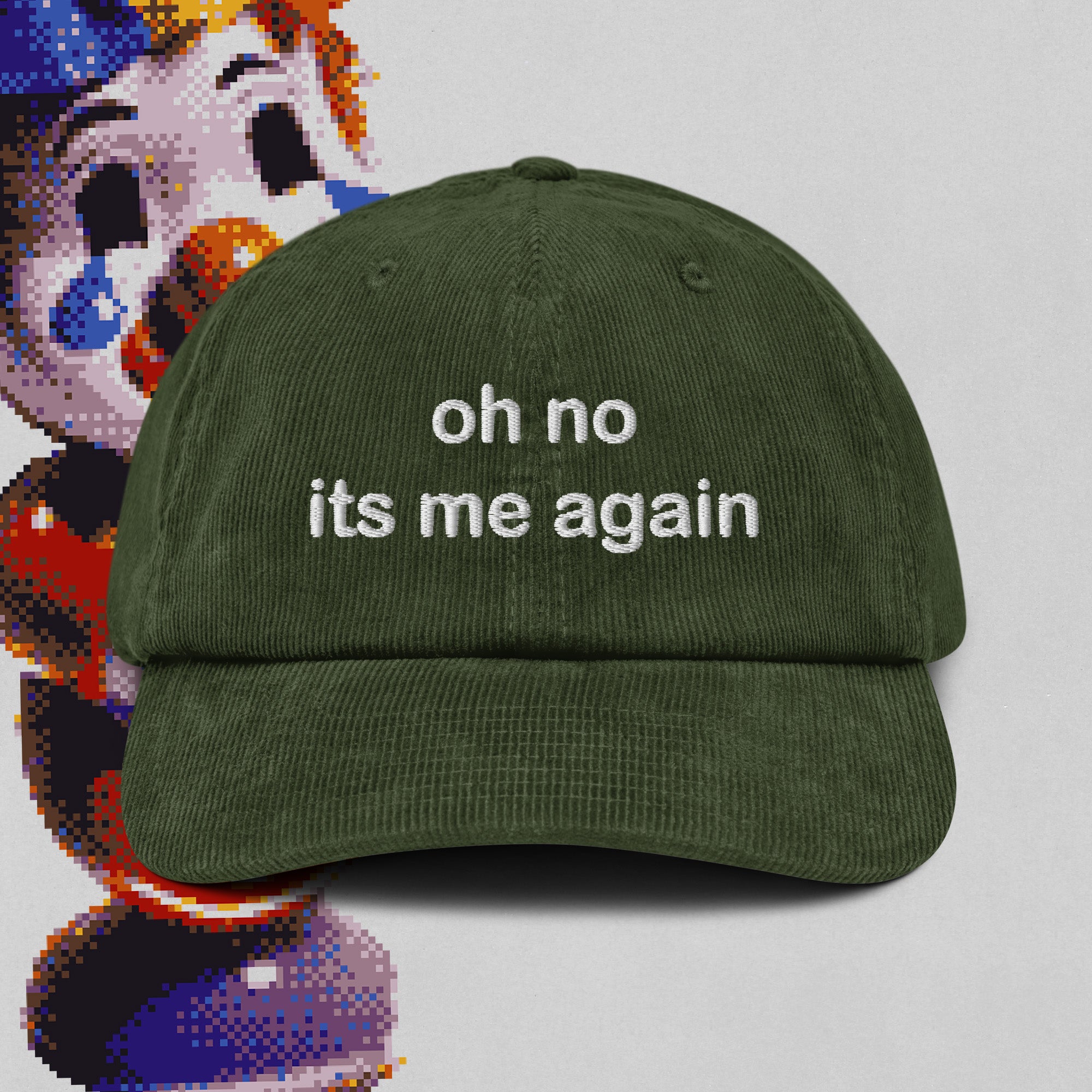 A hat with a design.