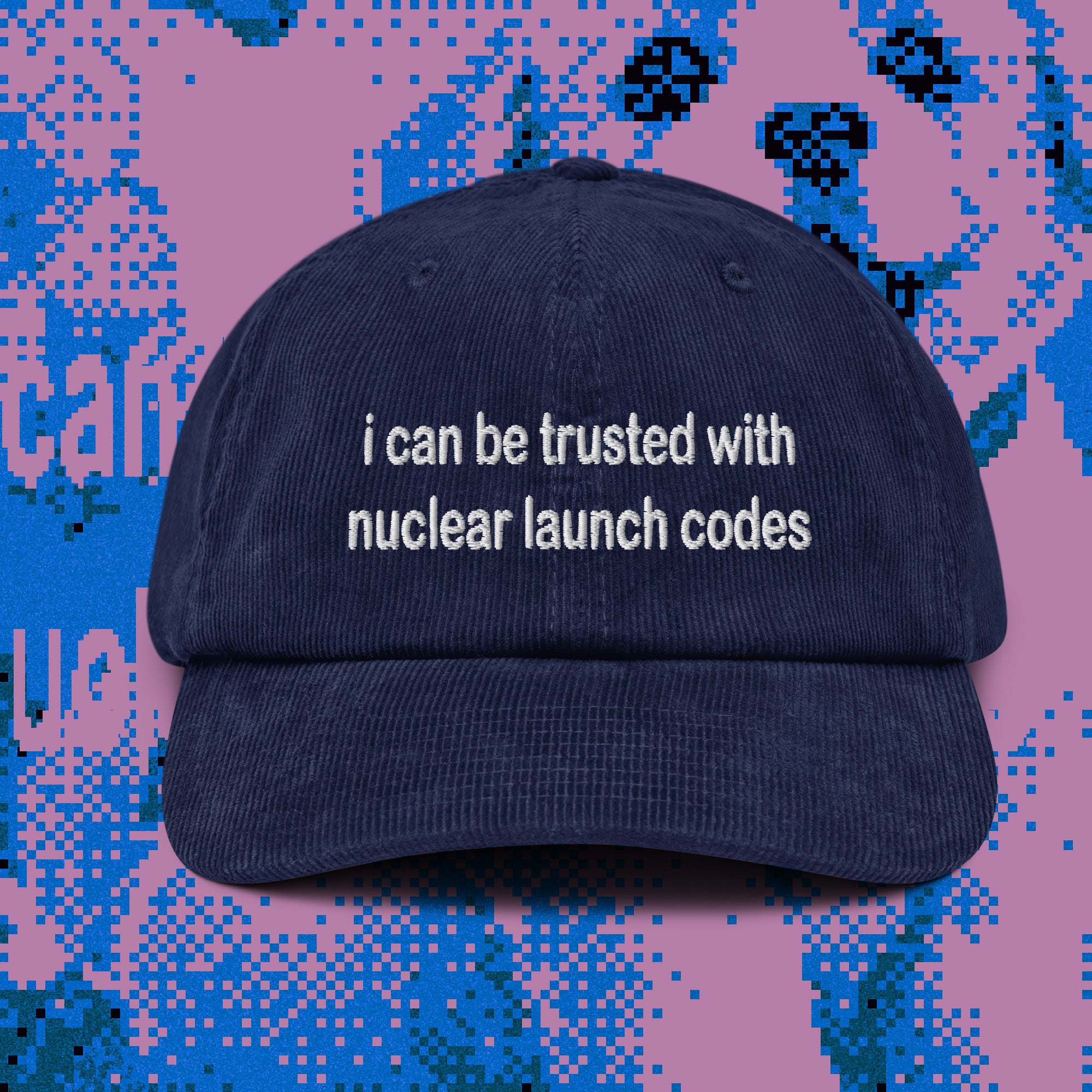 A hat with a design.