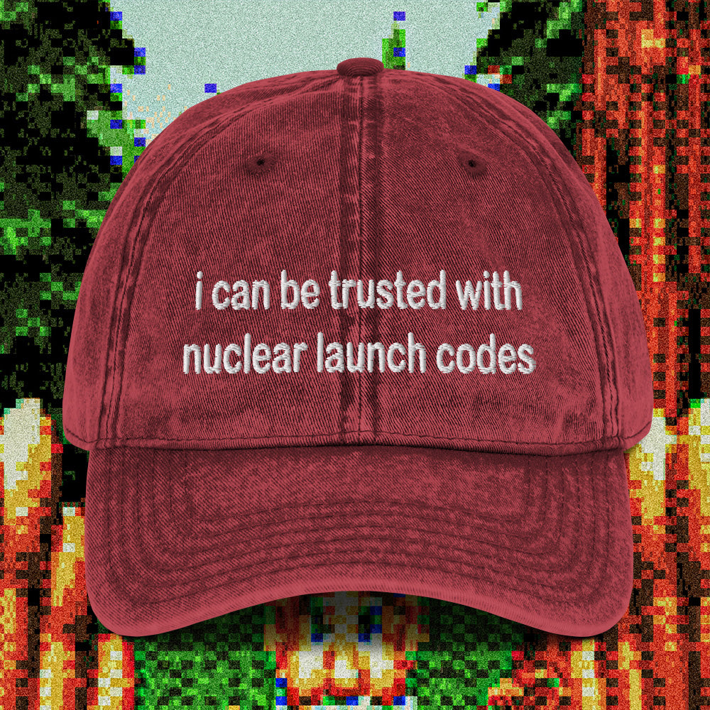 A hat with a design.