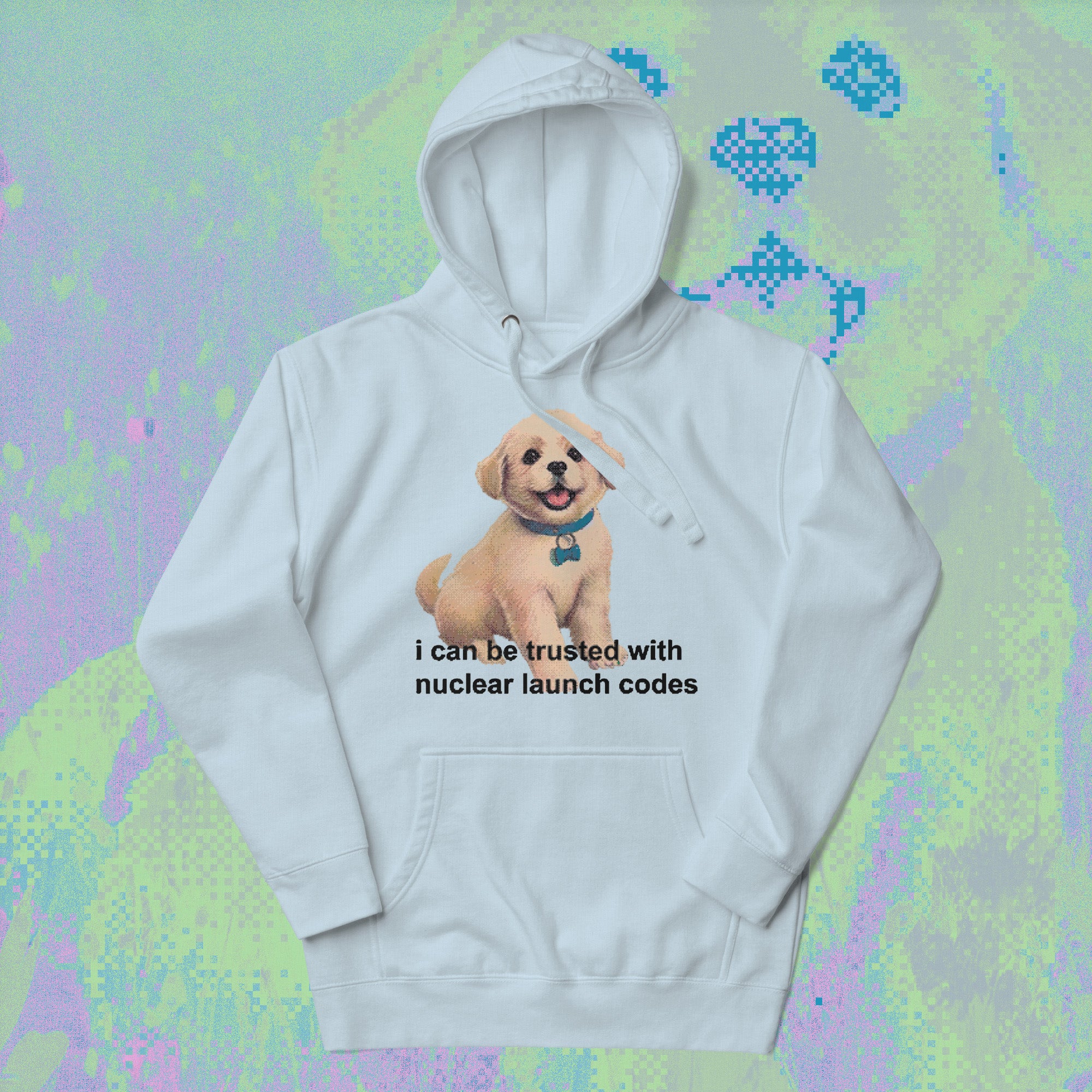 A hoodie with a design.