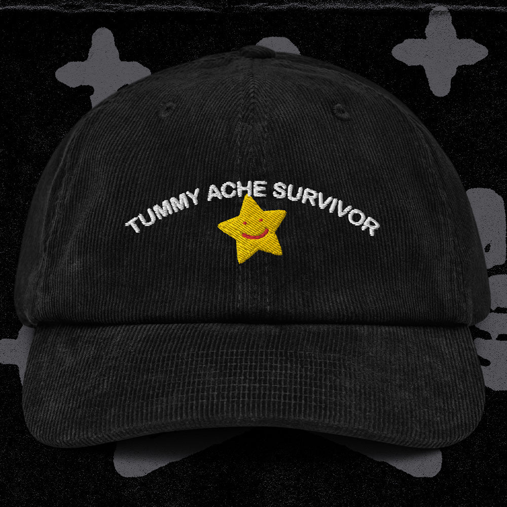 A hat with a design.