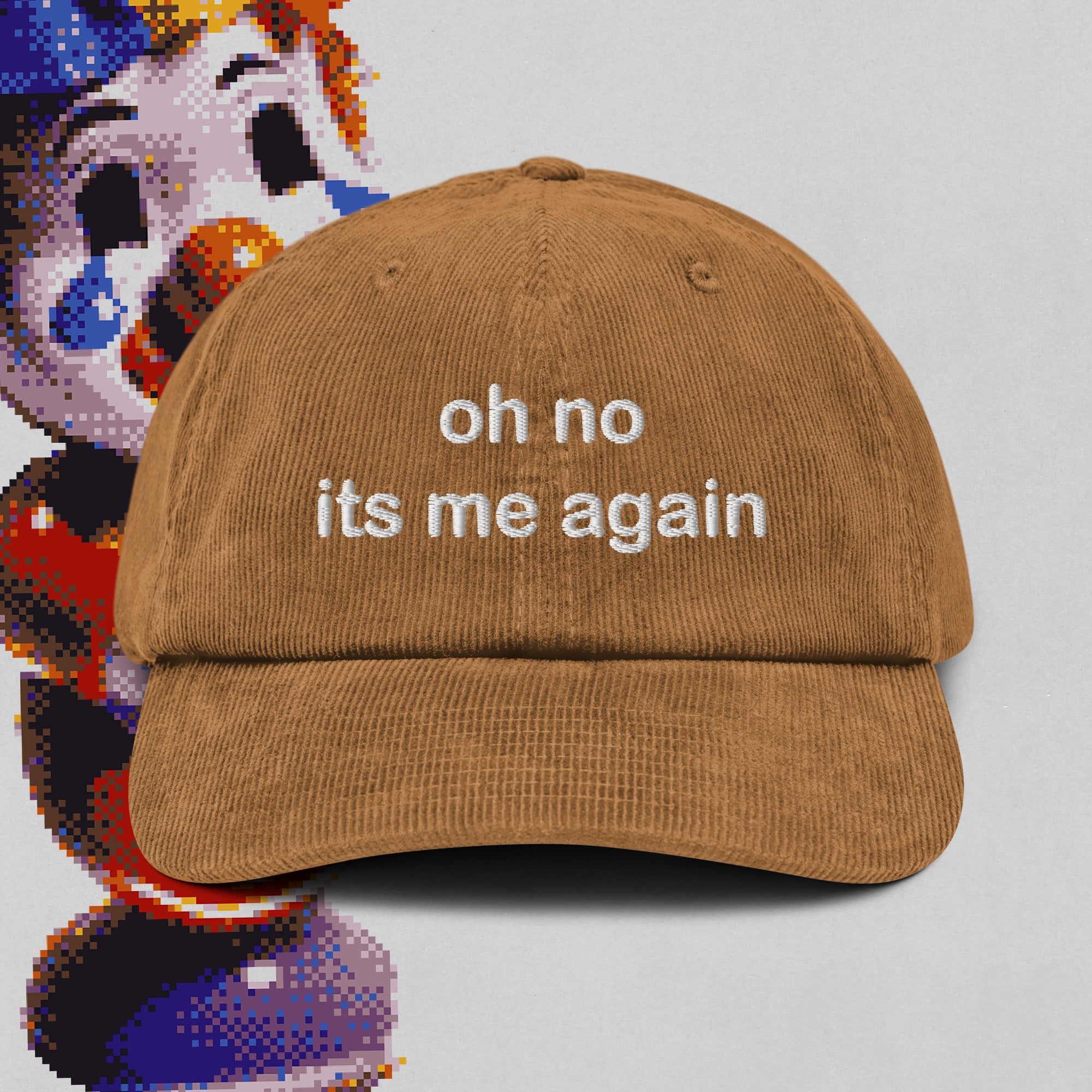 A hat with a design.