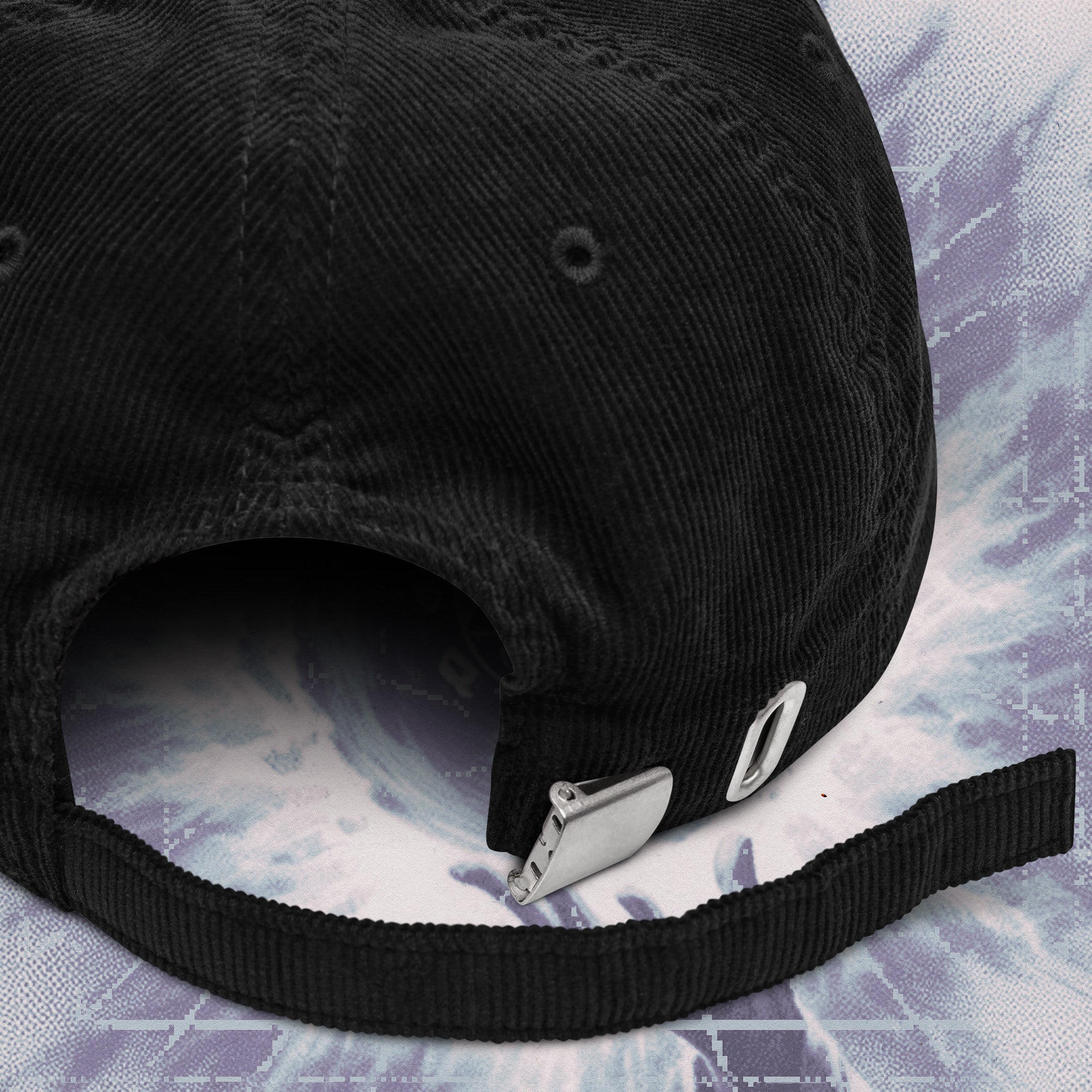 A hat with a design.