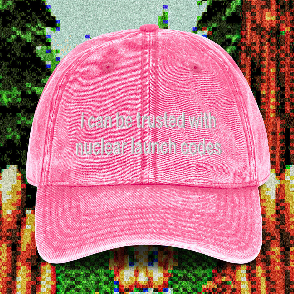 A hat with a design.