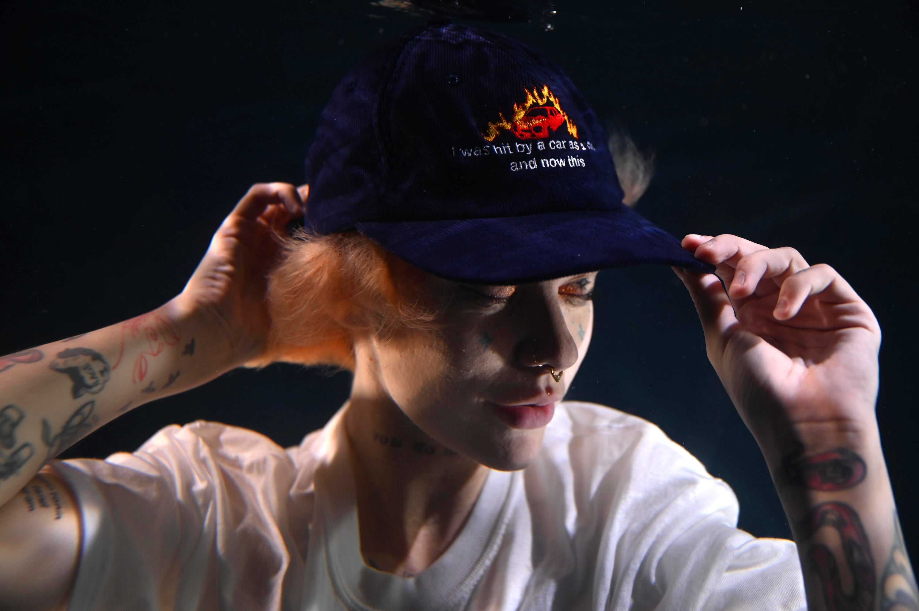 A hat with a design.