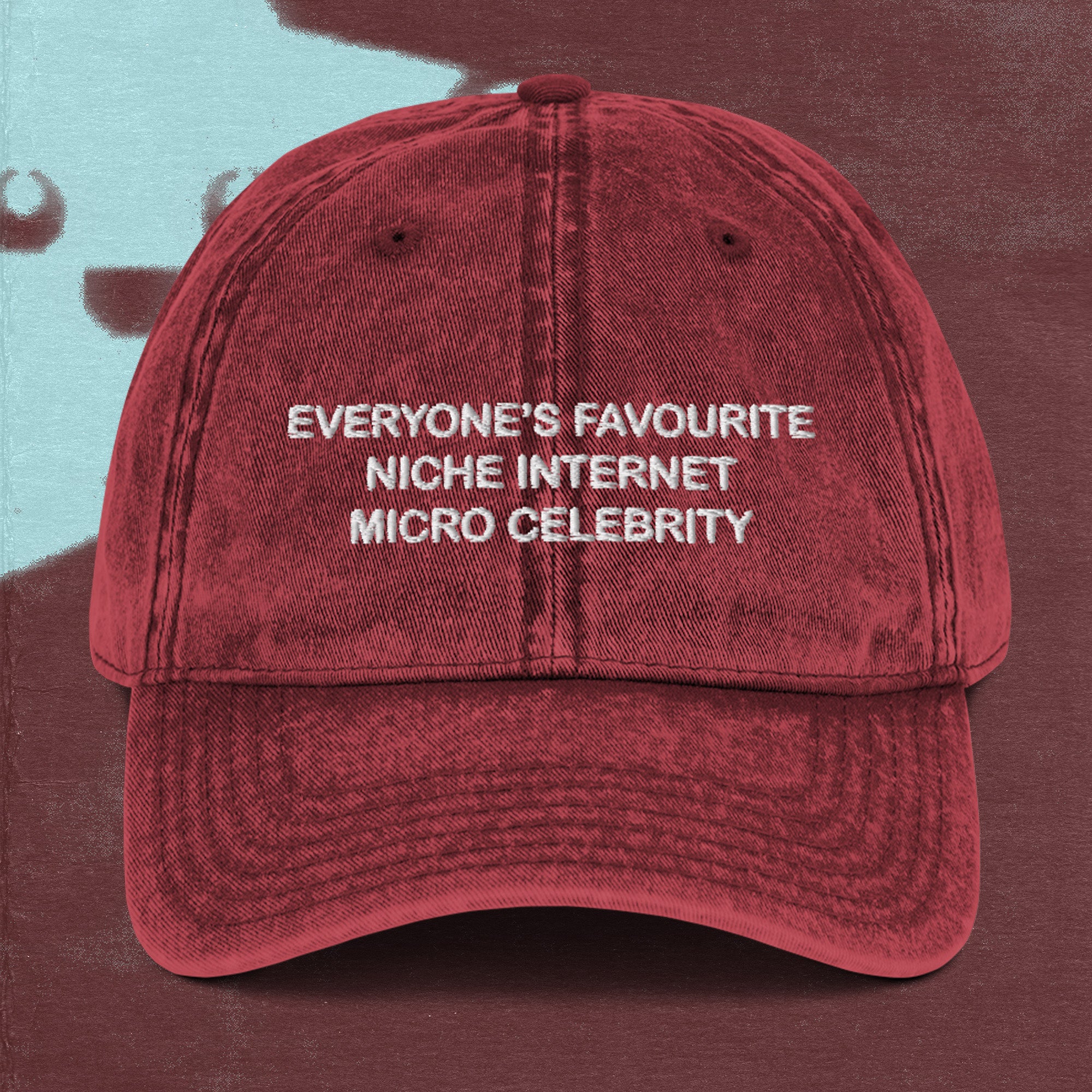 A hat with a design.