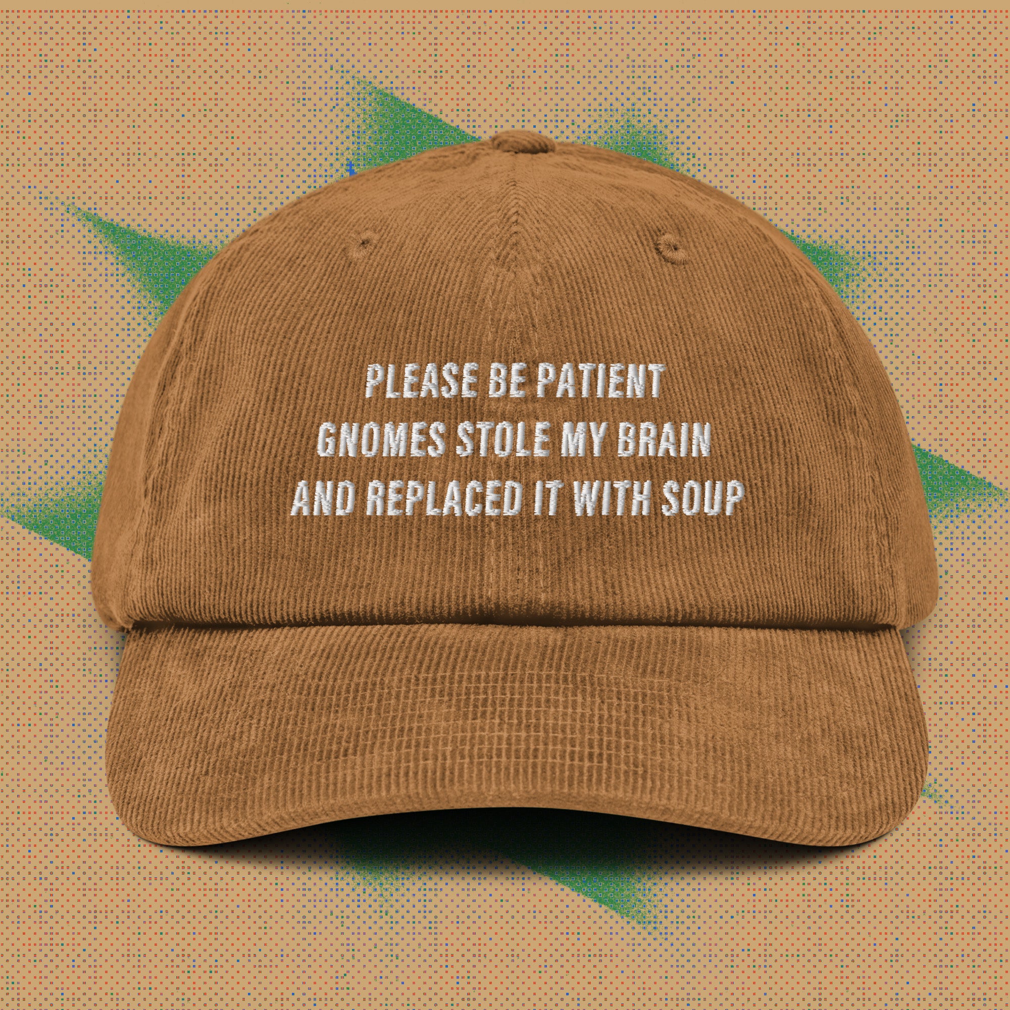 A hat with a design.
