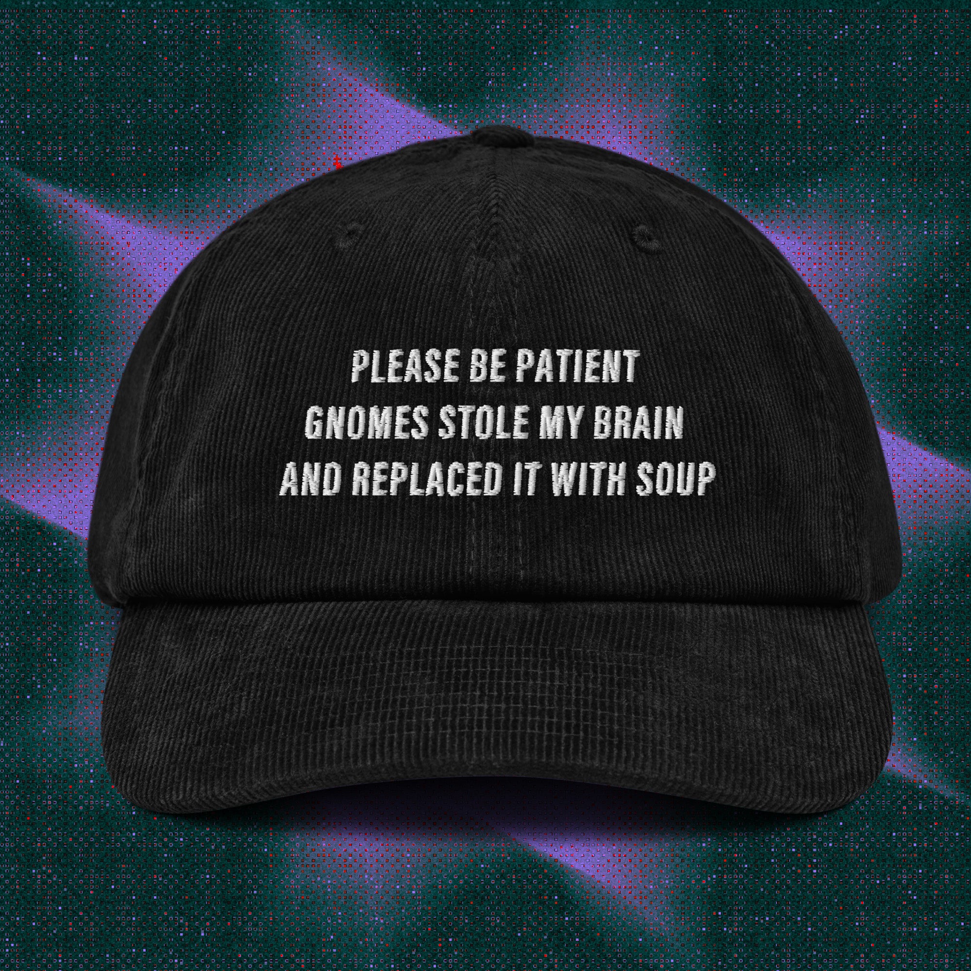A hat with a design.