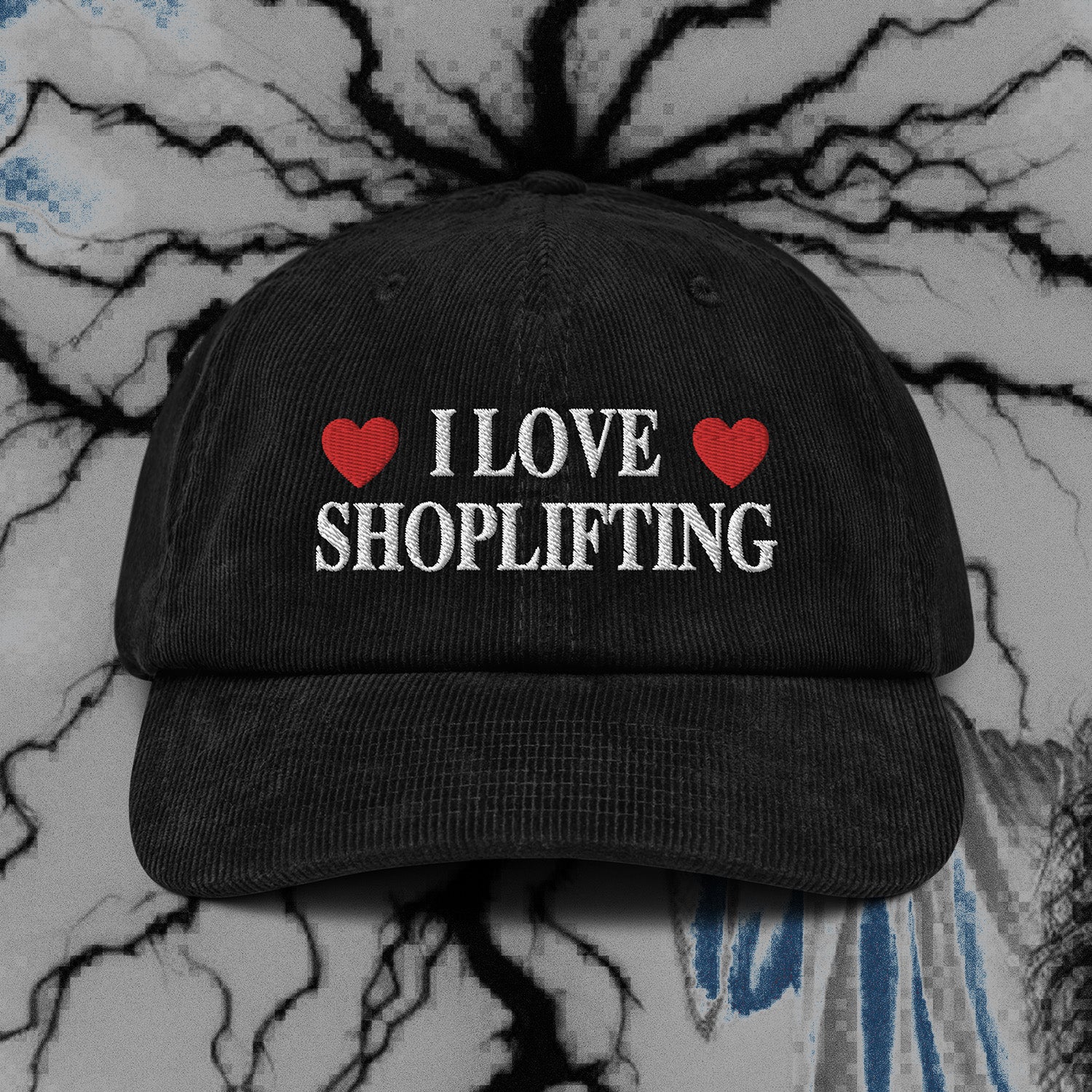 A hat with a design.