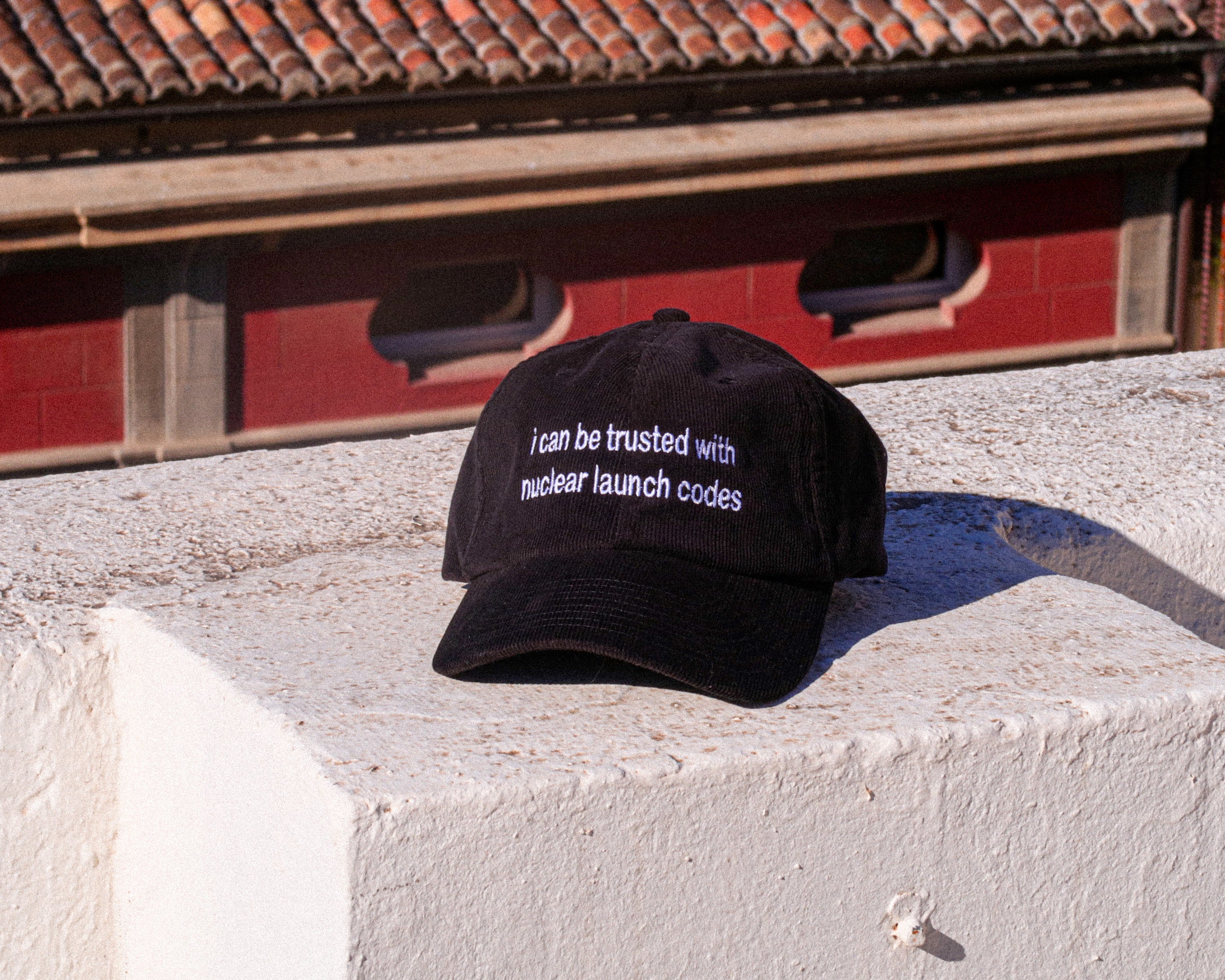 A hat with a design.