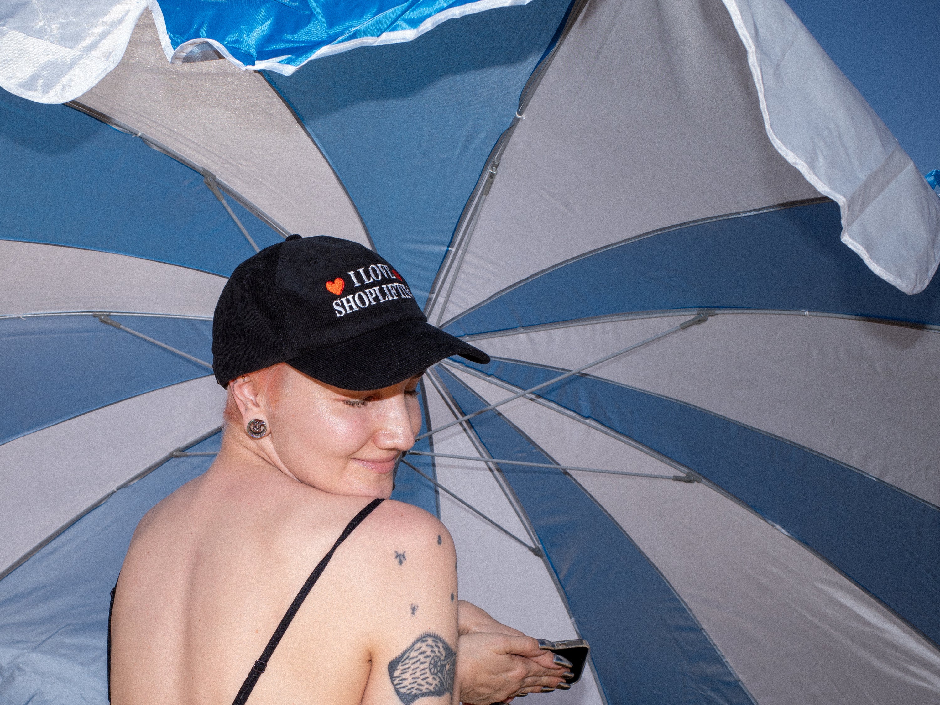 A hat with a design.