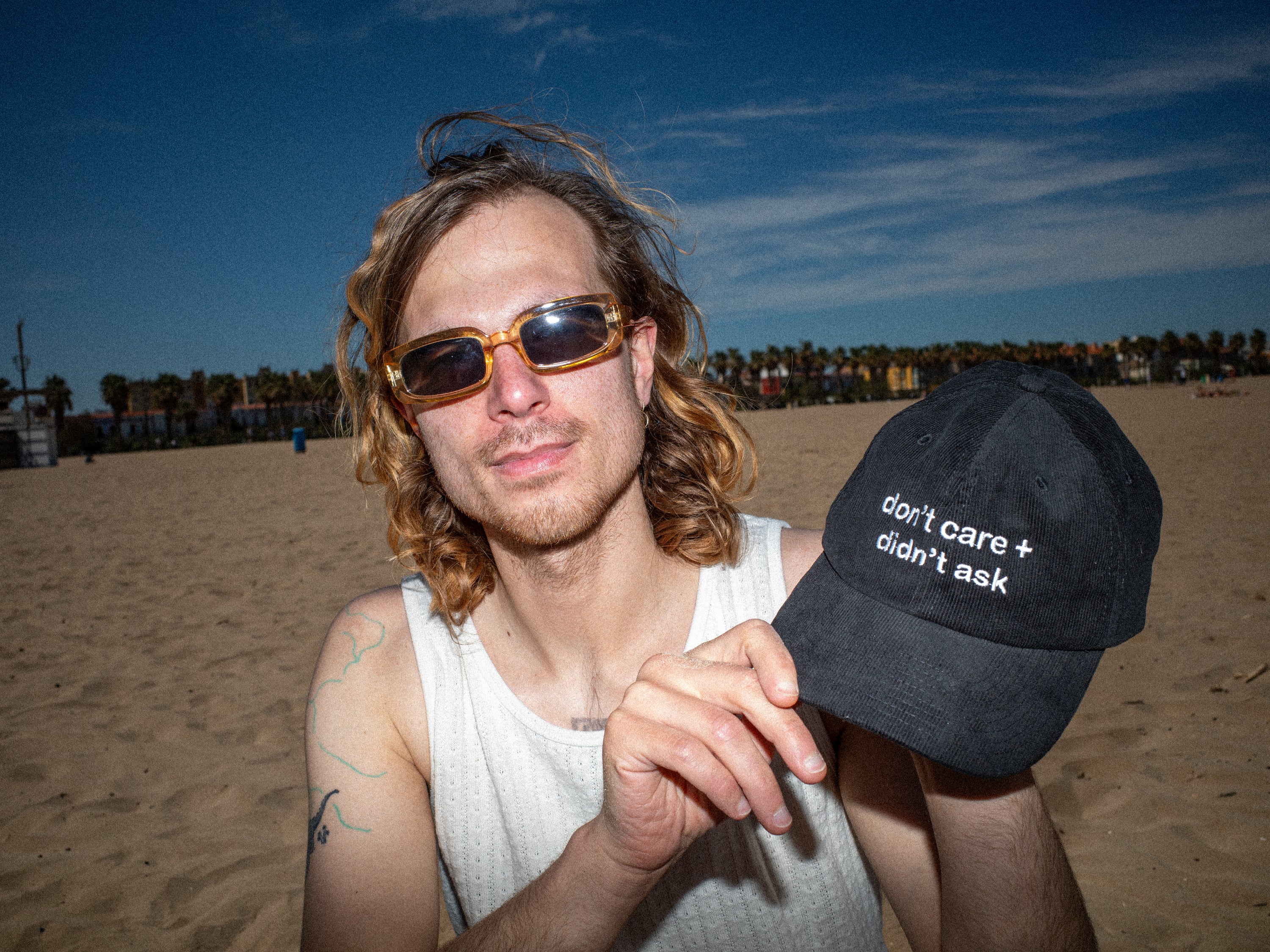 A hat with a design.