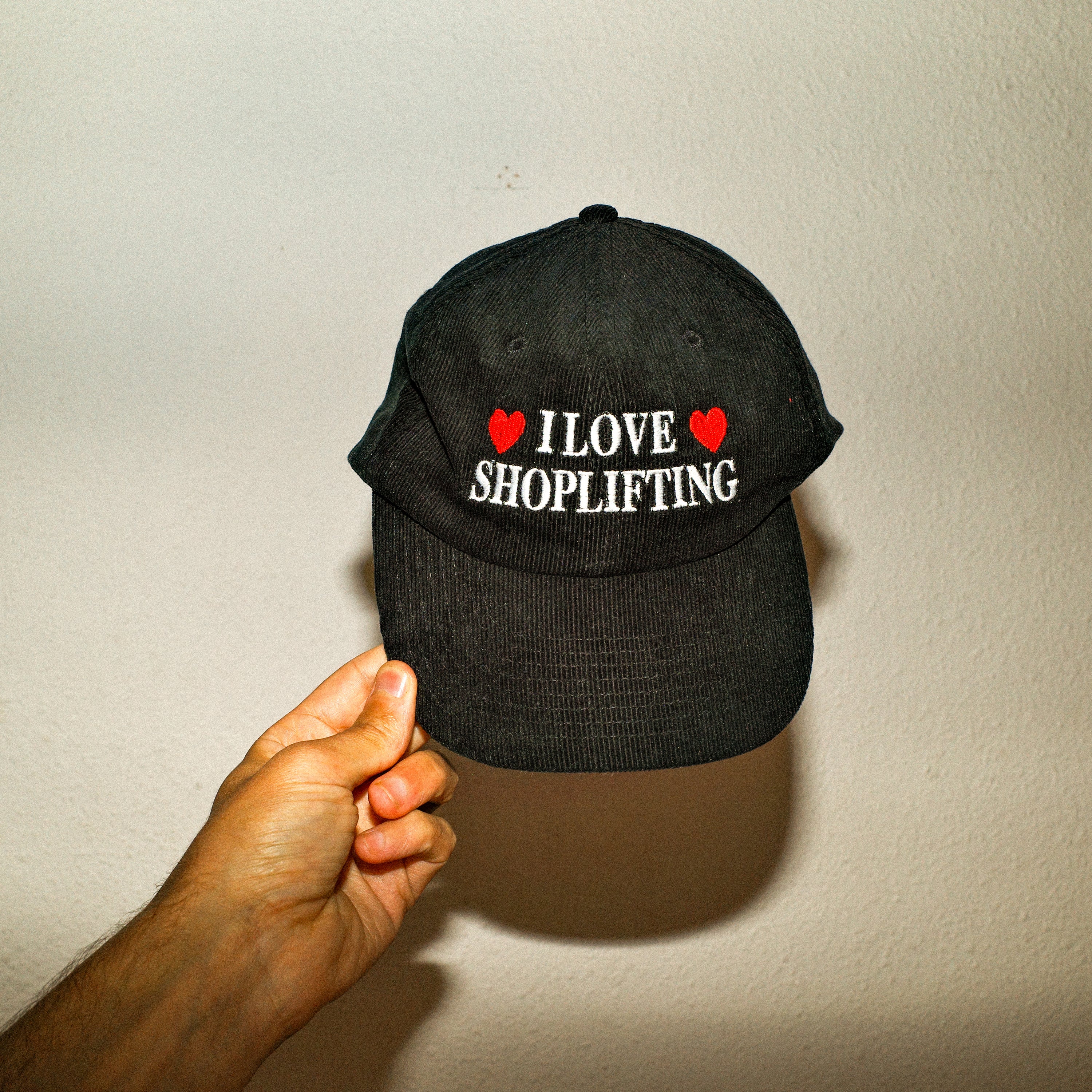 A hat with a design.