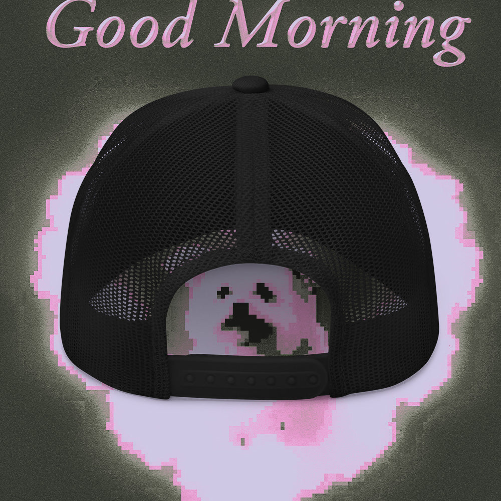 A hat with a design.