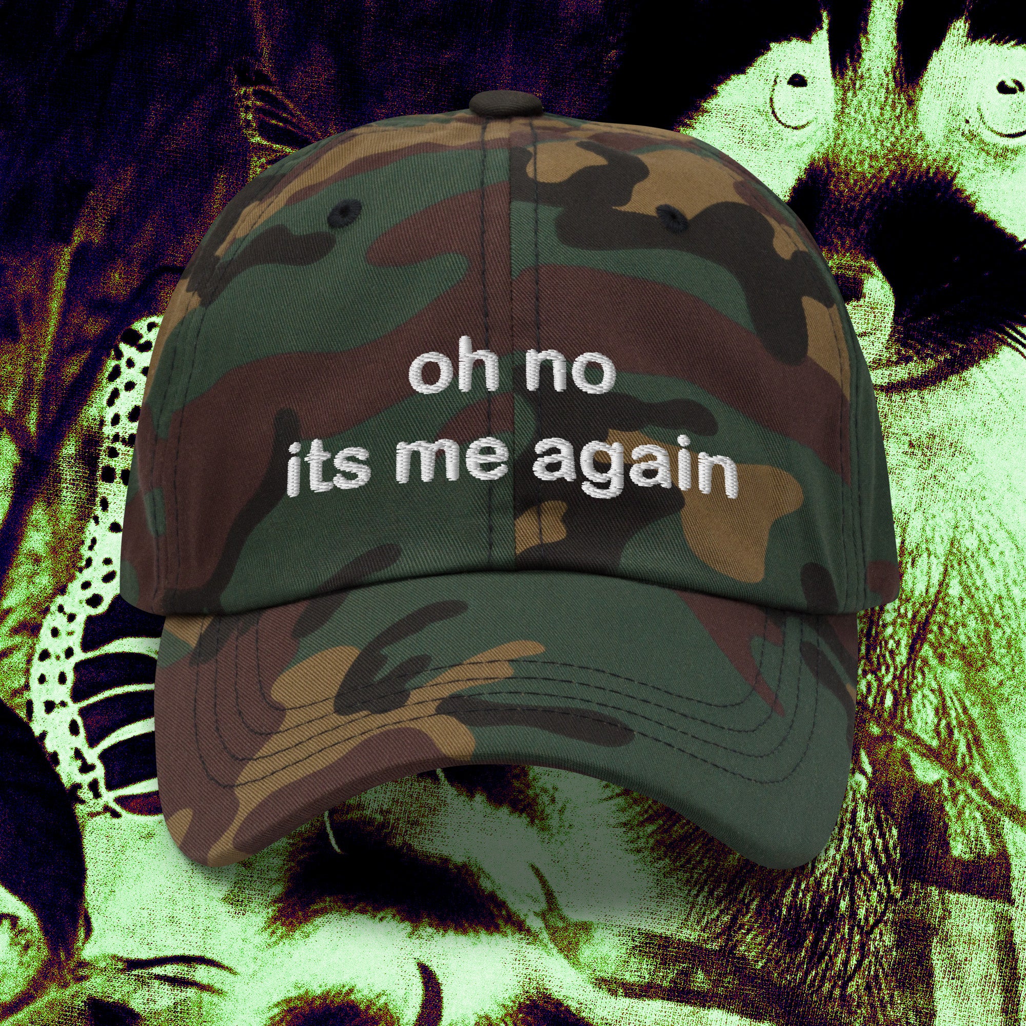 A hat with a design.