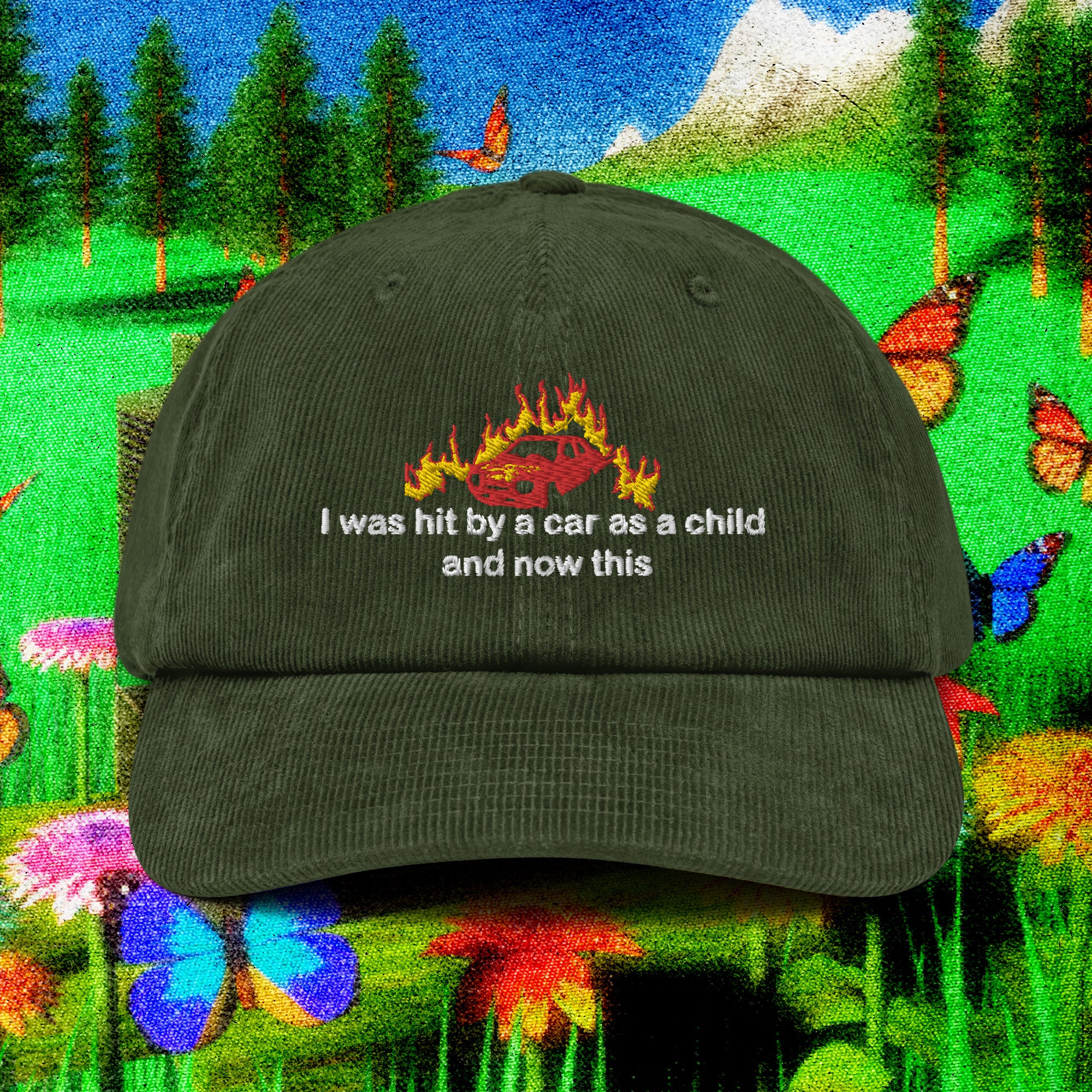 A hat with a design.