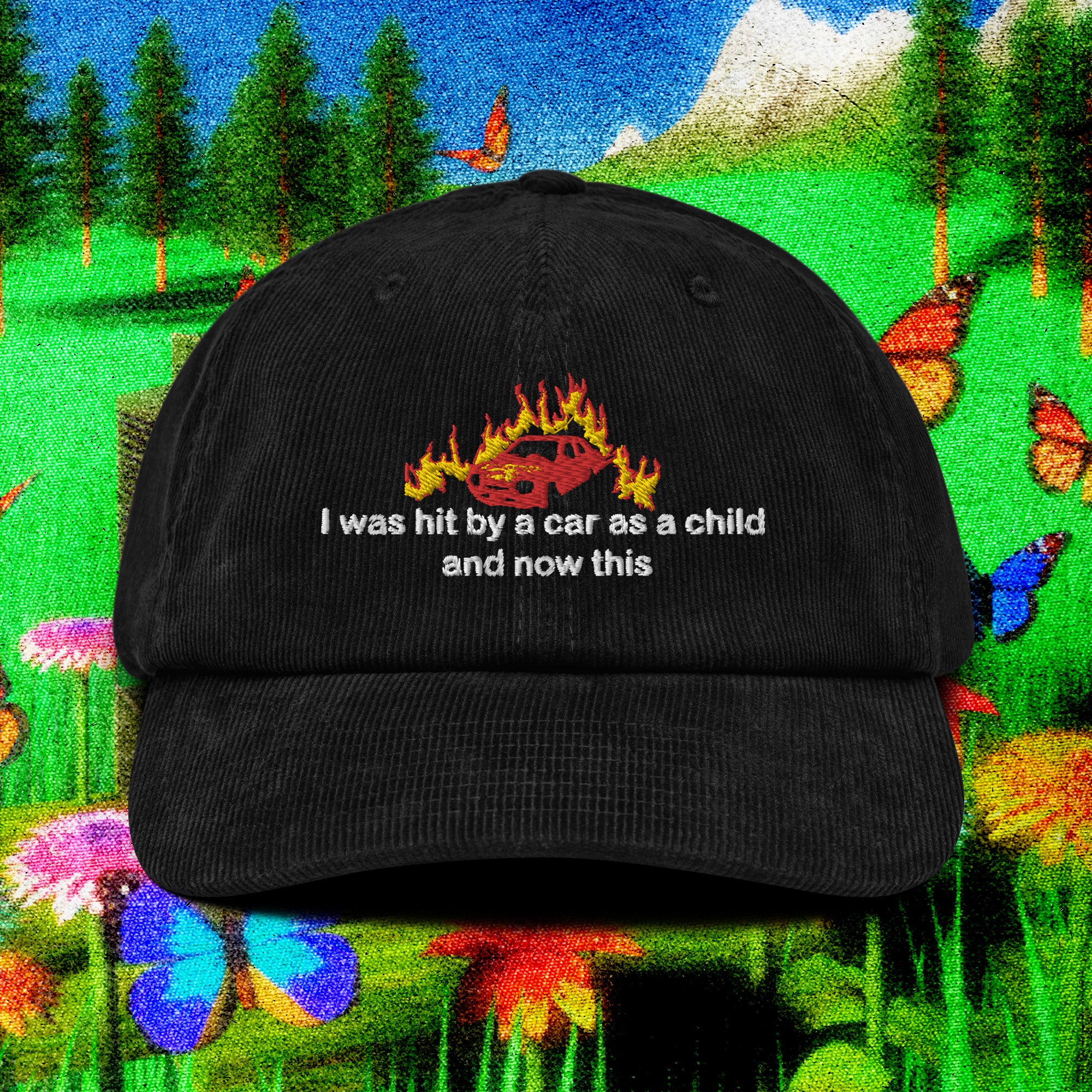 A hat with a design.