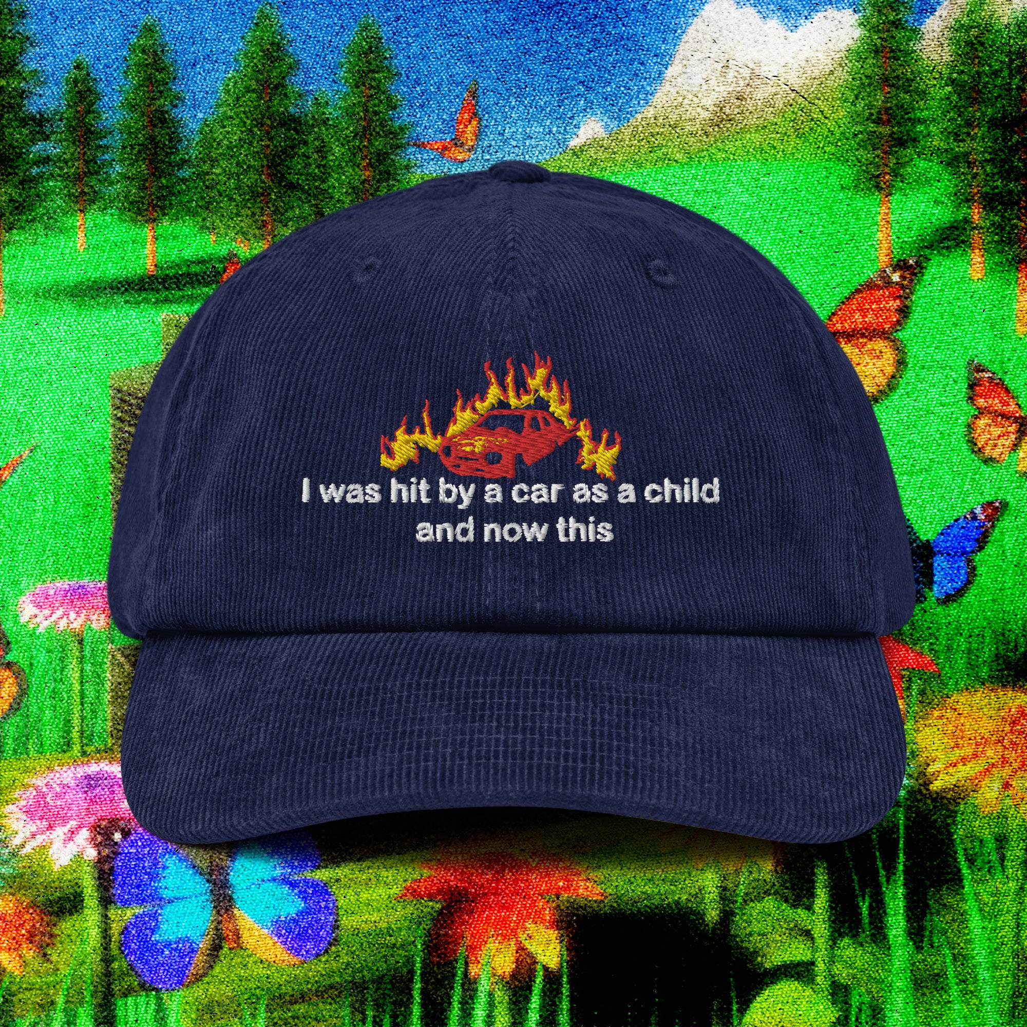 A hat with a design.