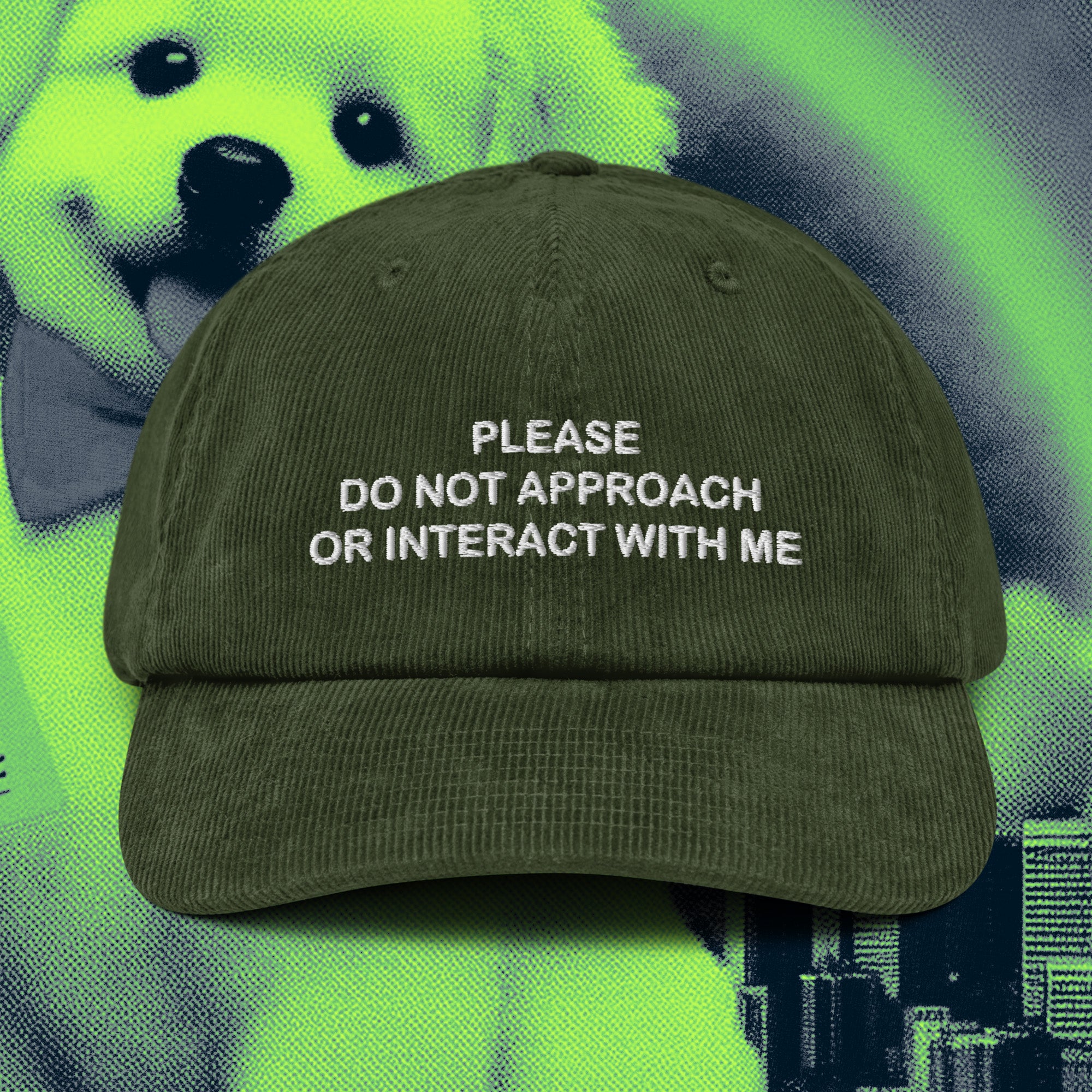 A hat with a design.