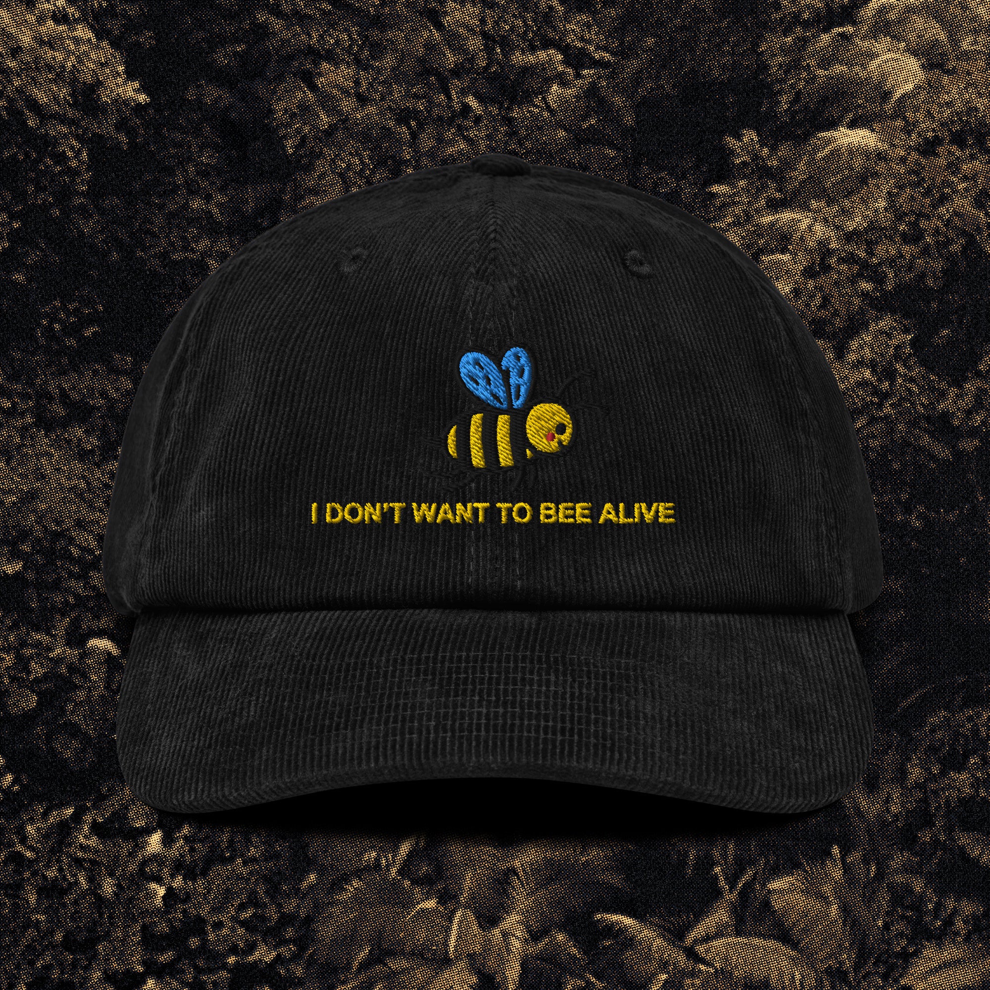 A hat with a design.