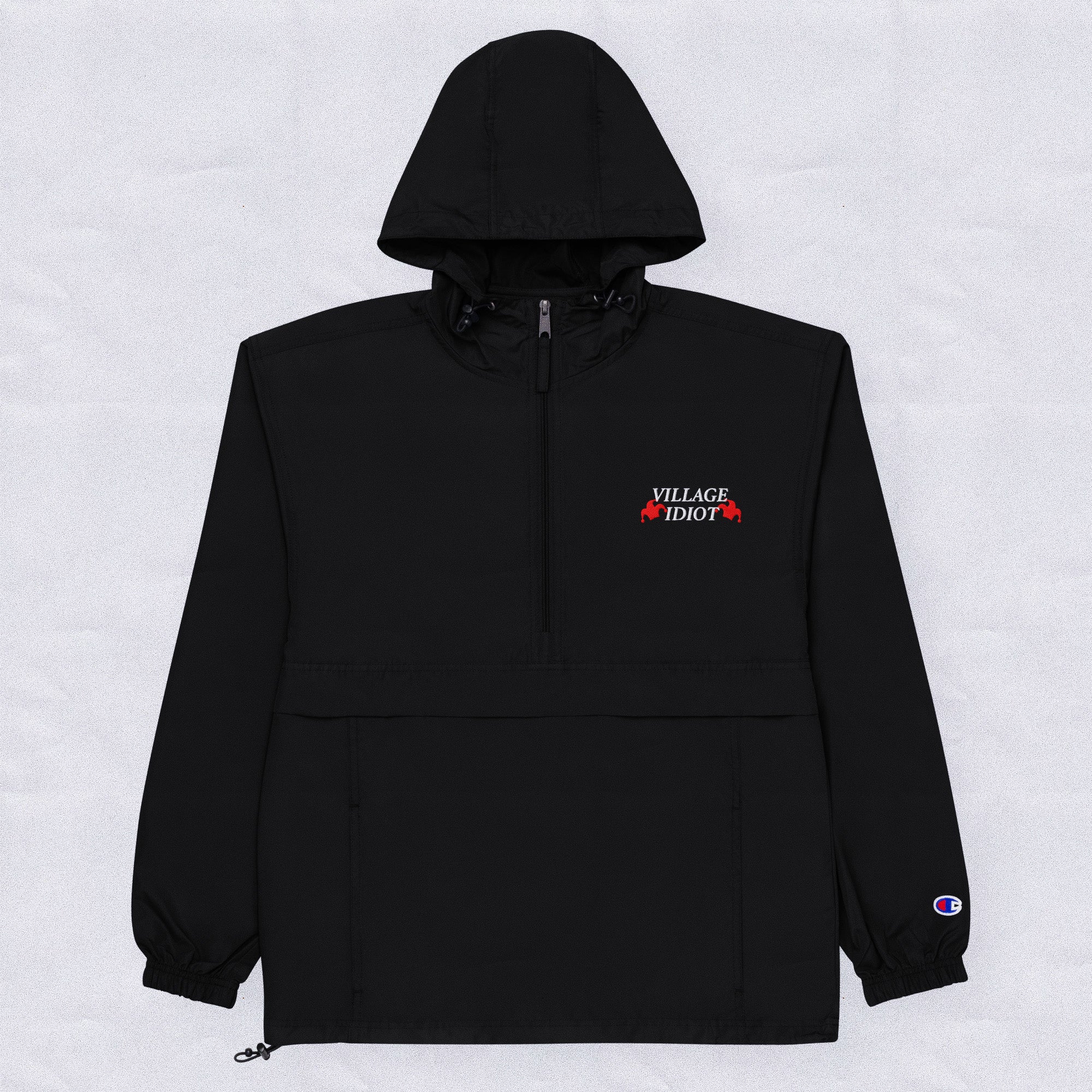 village idiot – embroidered packable jacket