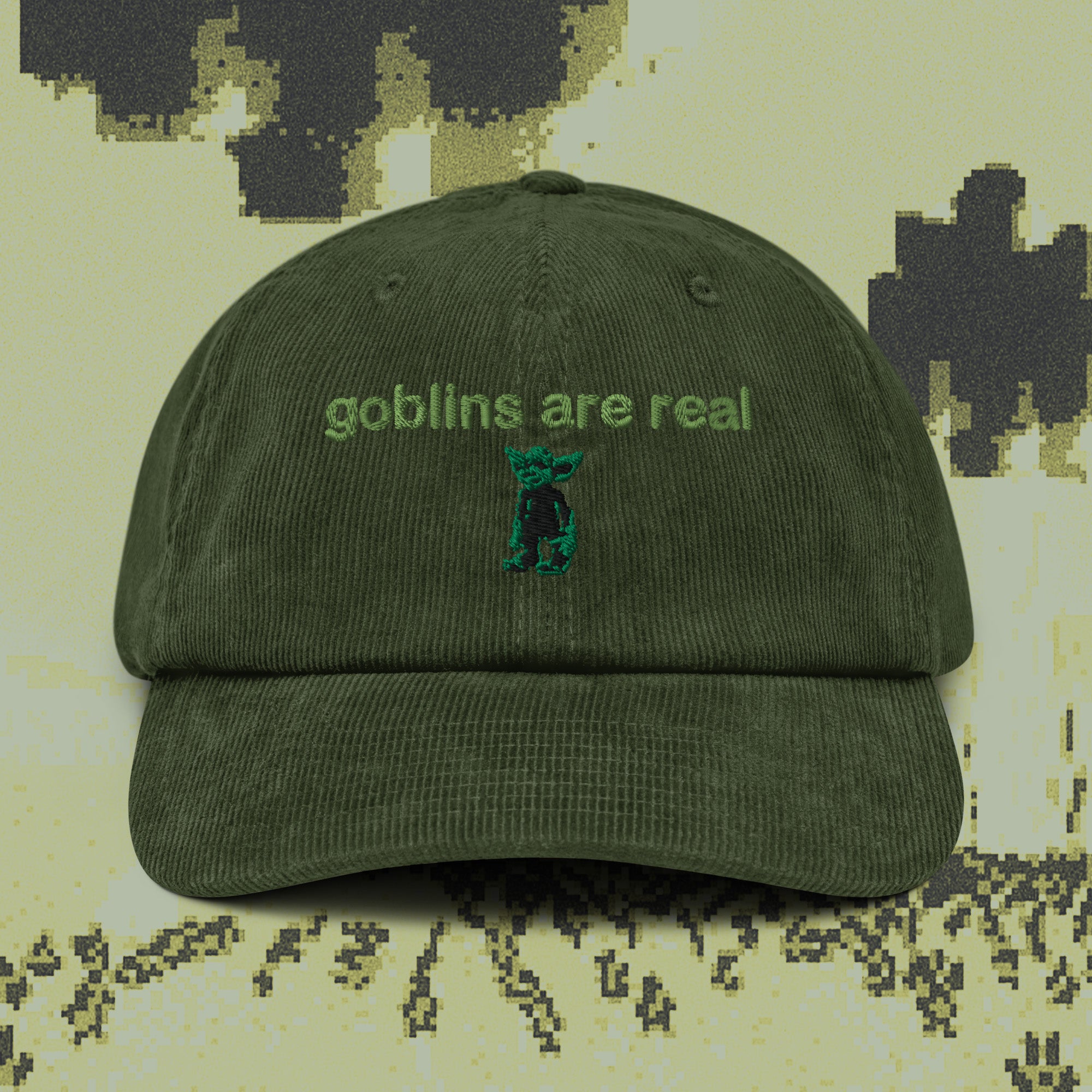 A hat with a design.