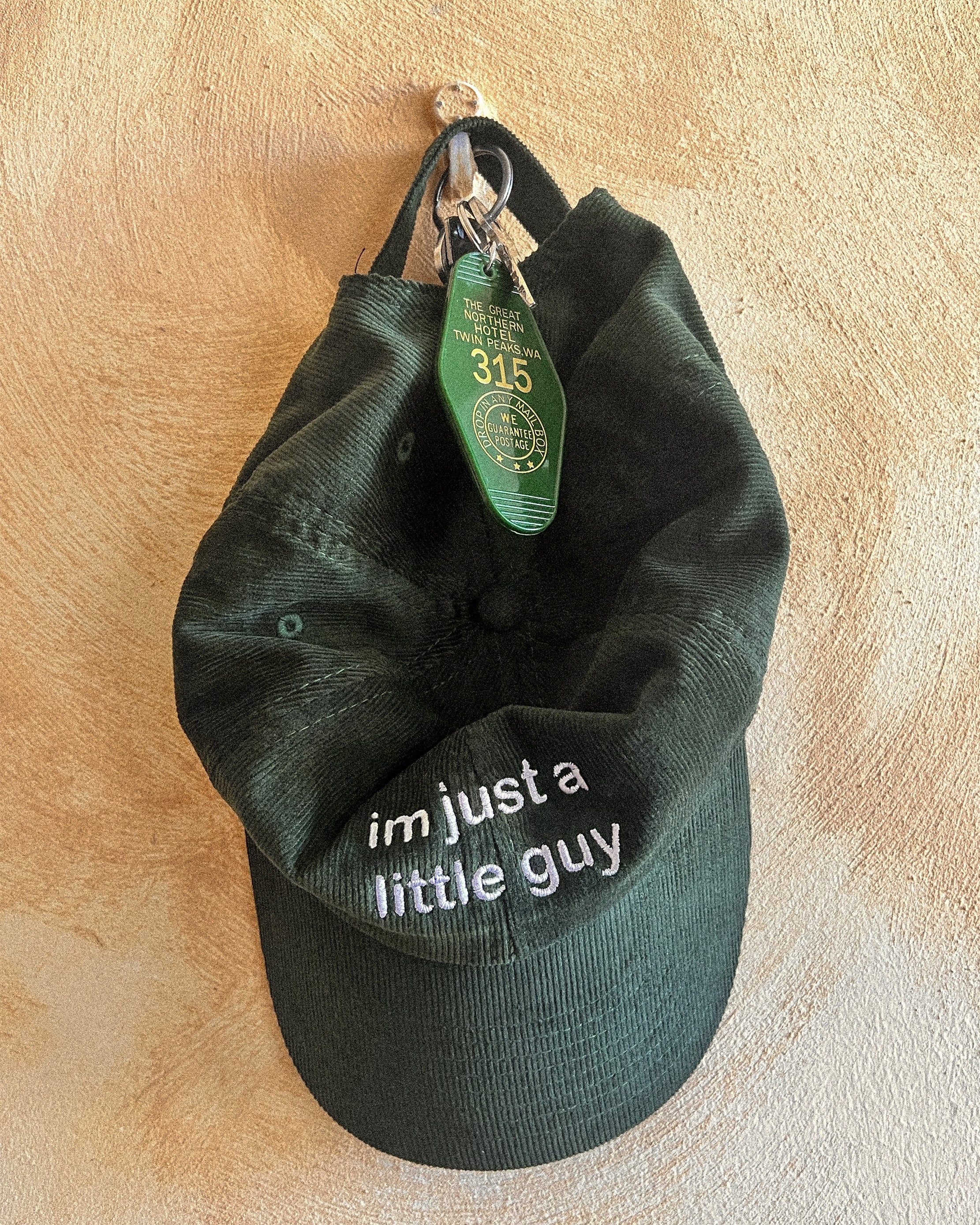 A hat with a design.