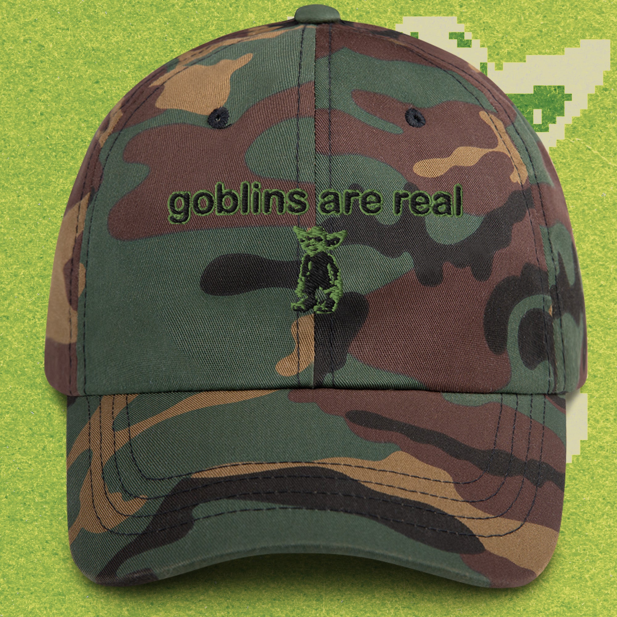 A hat with a design.