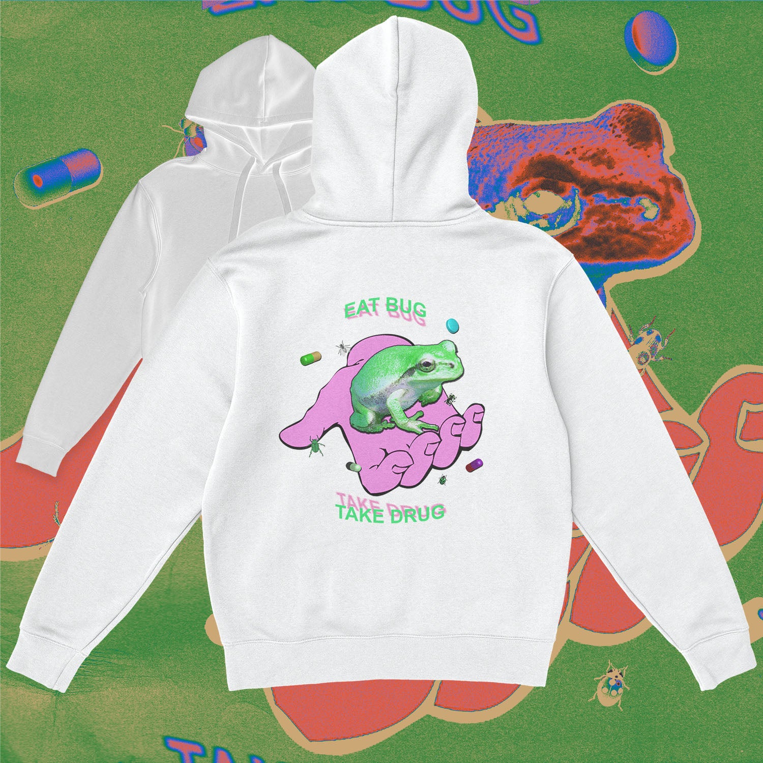 A hoodie with a design.