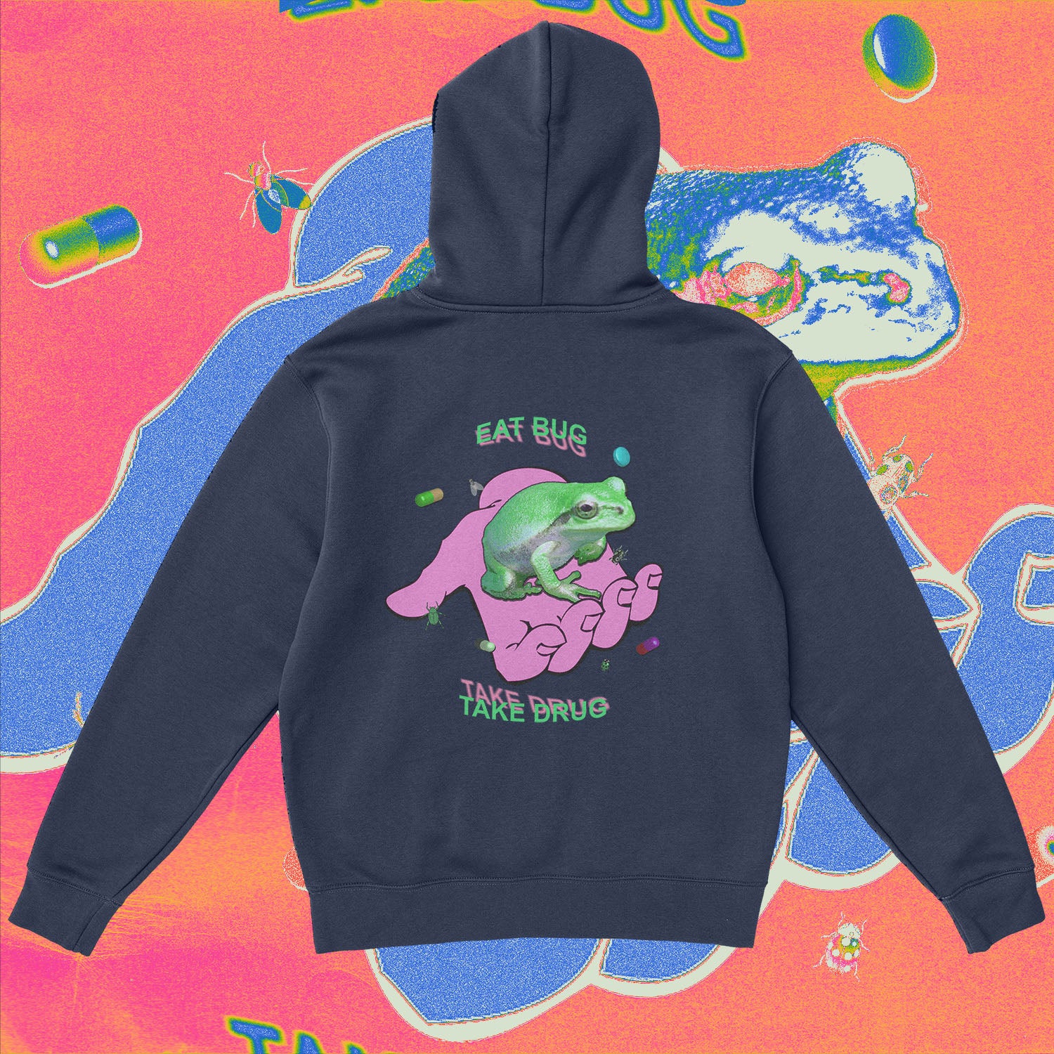A hoodie with a design.