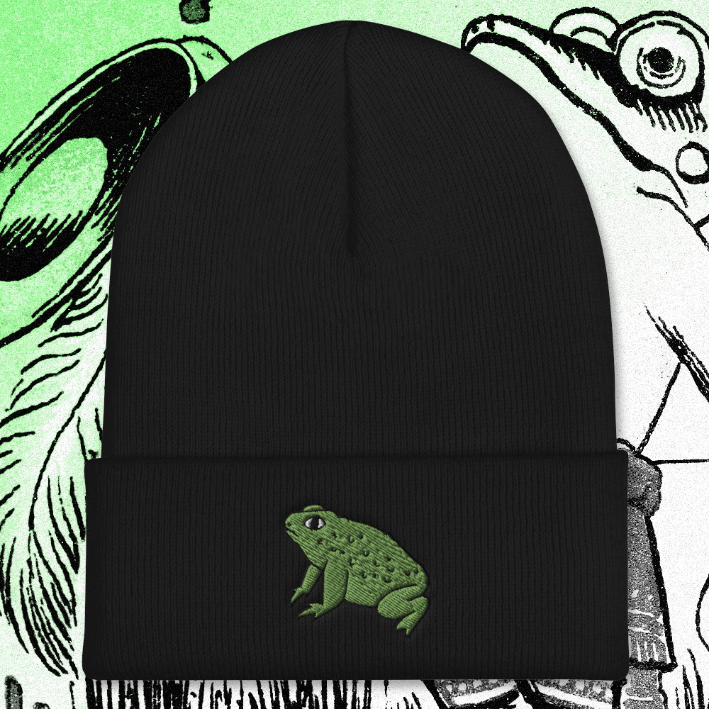 A hat with a design.